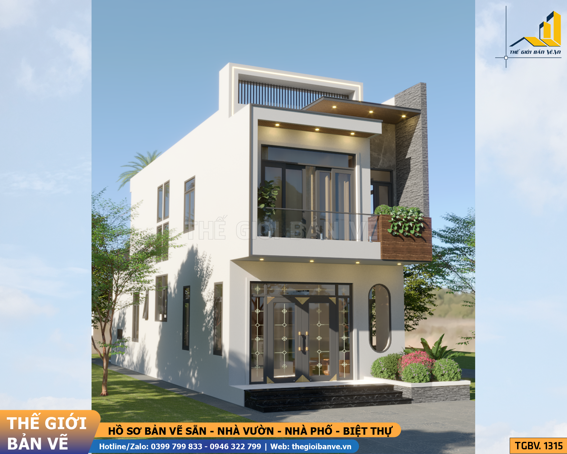 Biệt Thự 2 Tầng Mái Bằng Hiện Đại 6x19.9m - 4 Phòng Ngủ | TGBV.1315