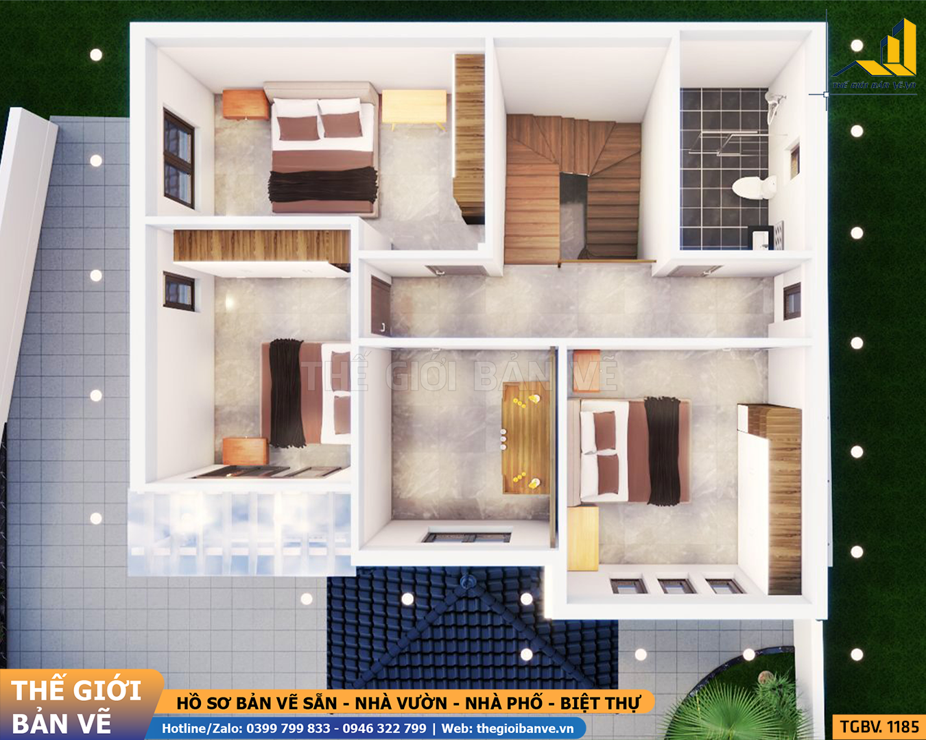 Biệt Thự Mái Nhật 2 Tầng 10.4x10.9m – 4 Phòng Ngủ | TGBV.1185