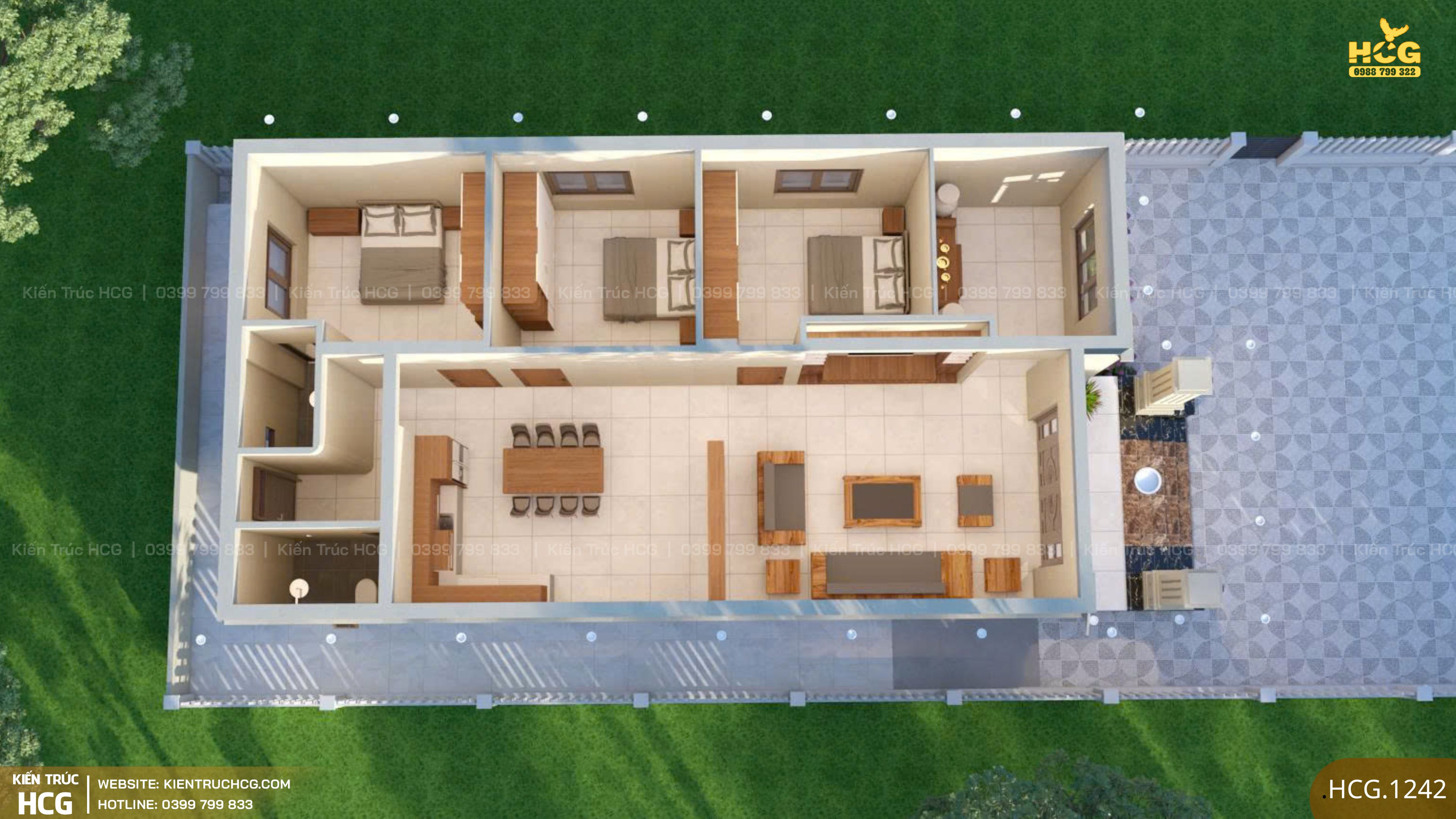 Nhà Mái Nhật 1 Tầng 3 Phòng Ngủ – Thiết Kế Gọn Gàng, Thi Công Thực Tế Chuẩn Chỉnh | HCG.1242