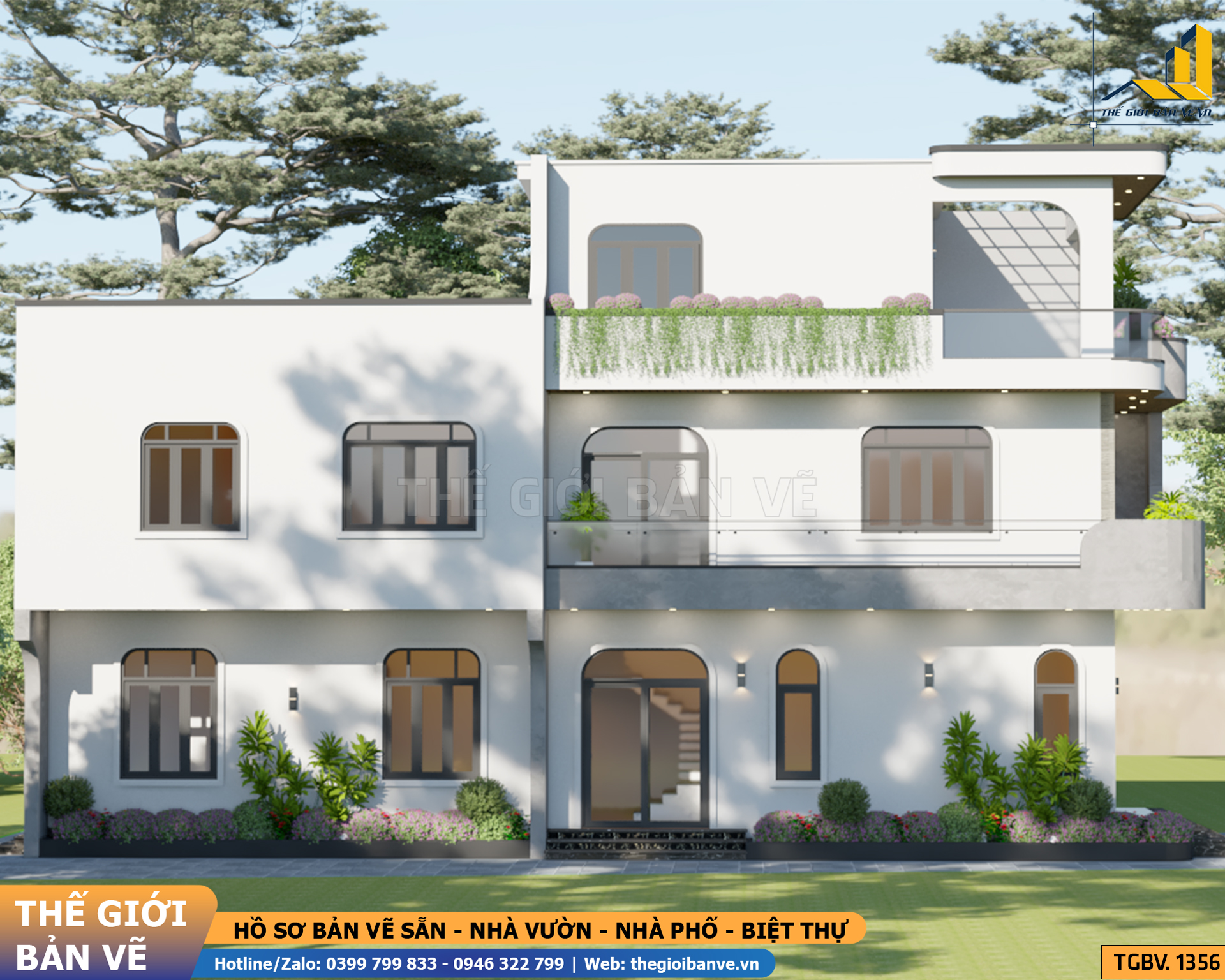 Biệt Thự Mái Bằng 2 Tầng 1 Tum 5.4x20.1m – 4 Phòng Ngủ | TGBV.1356