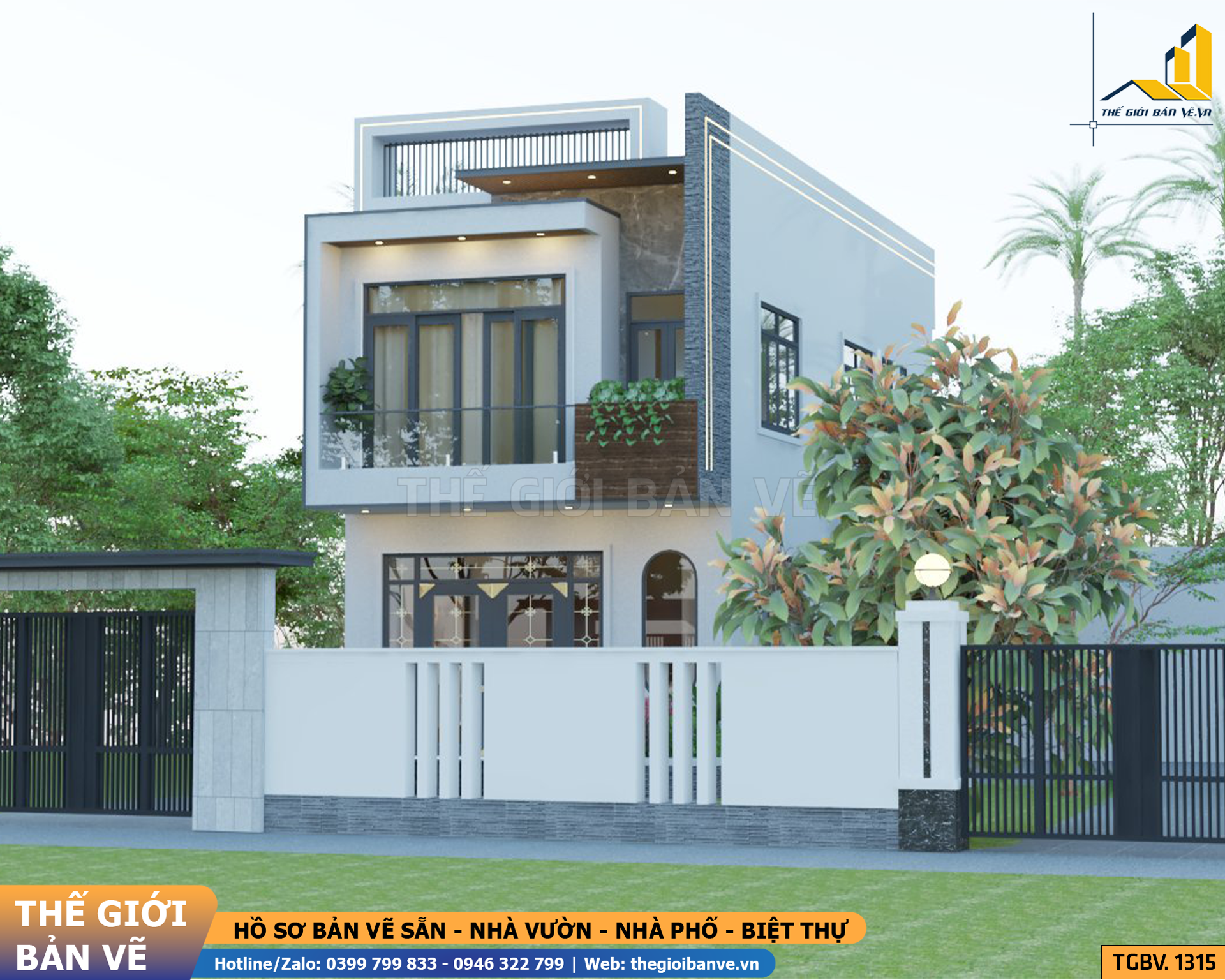 Biệt Thự 2 Tầng Mái Bằng Hiện Đại 6x19.9m - 4 Phòng Ngủ | TGBV.1315