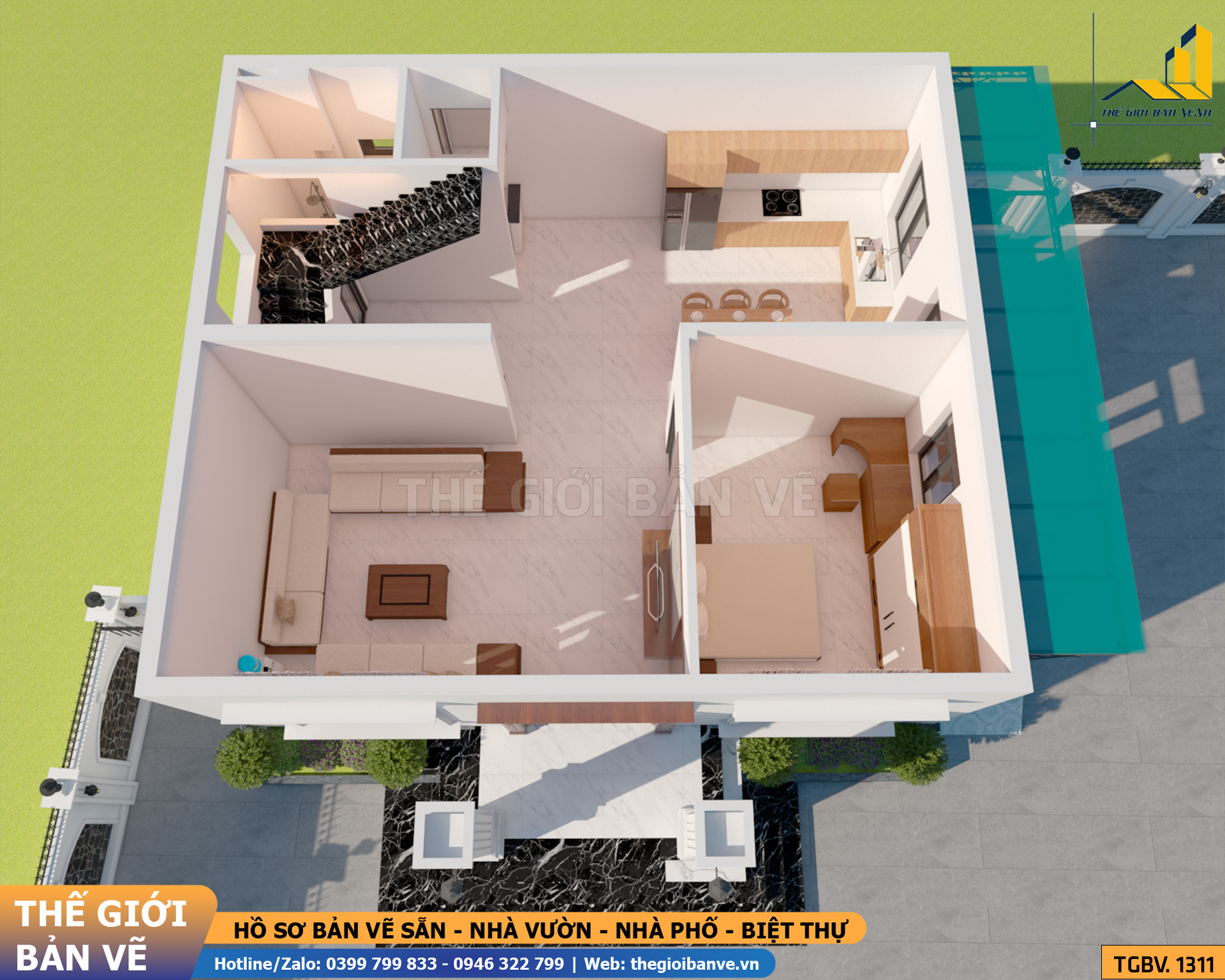 Biệt Thự Mái Nhật 2 Tầng Hiện Đại 12.1x10.3m – 3 Phòng Ngủ | TGBV.1311