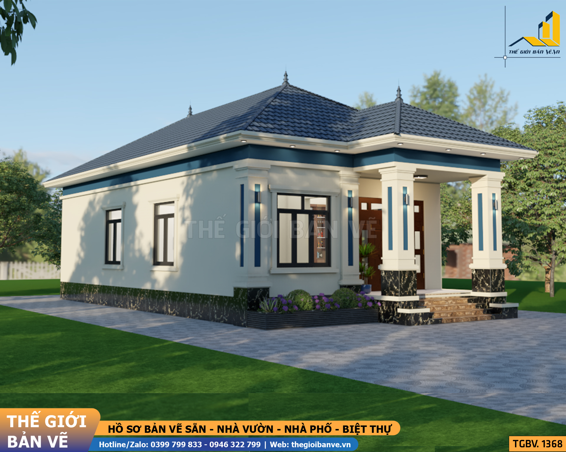 Nhà Vườn Mái Nhật 17.9x8.3m - 3 Phòng Ngủ | TGBV.1368