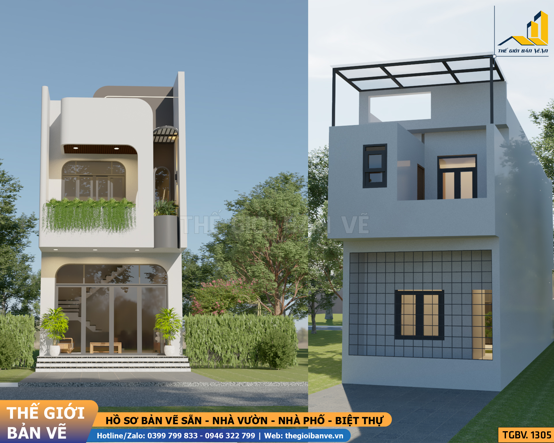 Biệt Thự 2 Tầng Mái Bằng Hiện Đại 4.9x22.6m - 4 Phòng Ngủ | TGBV.1305