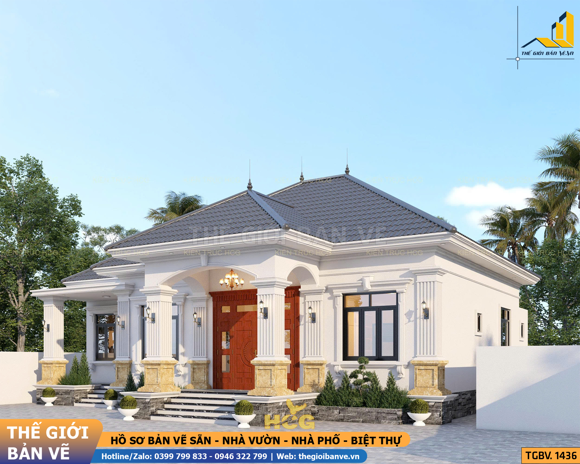 Nhà Vườn Mái Nhật Tân Cổ 15.3x12.2m - 3 Phòng Ngủ | TGBV.1436