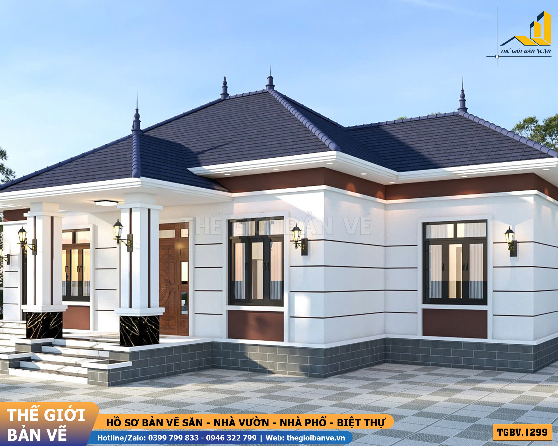 Nhà Vườn Mái Nhật 17.7 x 8.5m - 4 Phòng Ngủ Hiện Đại | TGBV. 1299