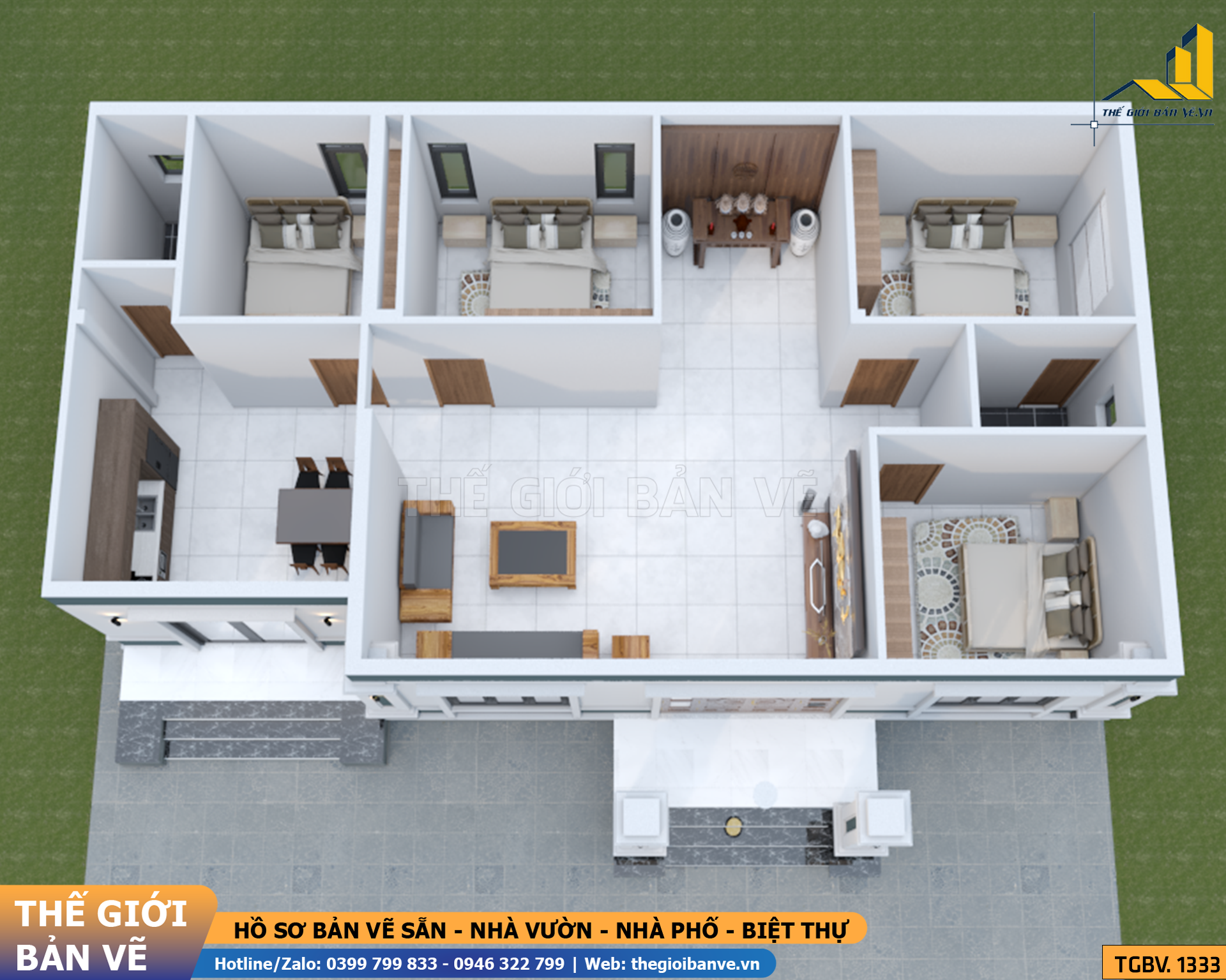 Nhà Vườn Mái Nhật 15.9x12m – 4 Phòng Ngủ | TGBV.1333