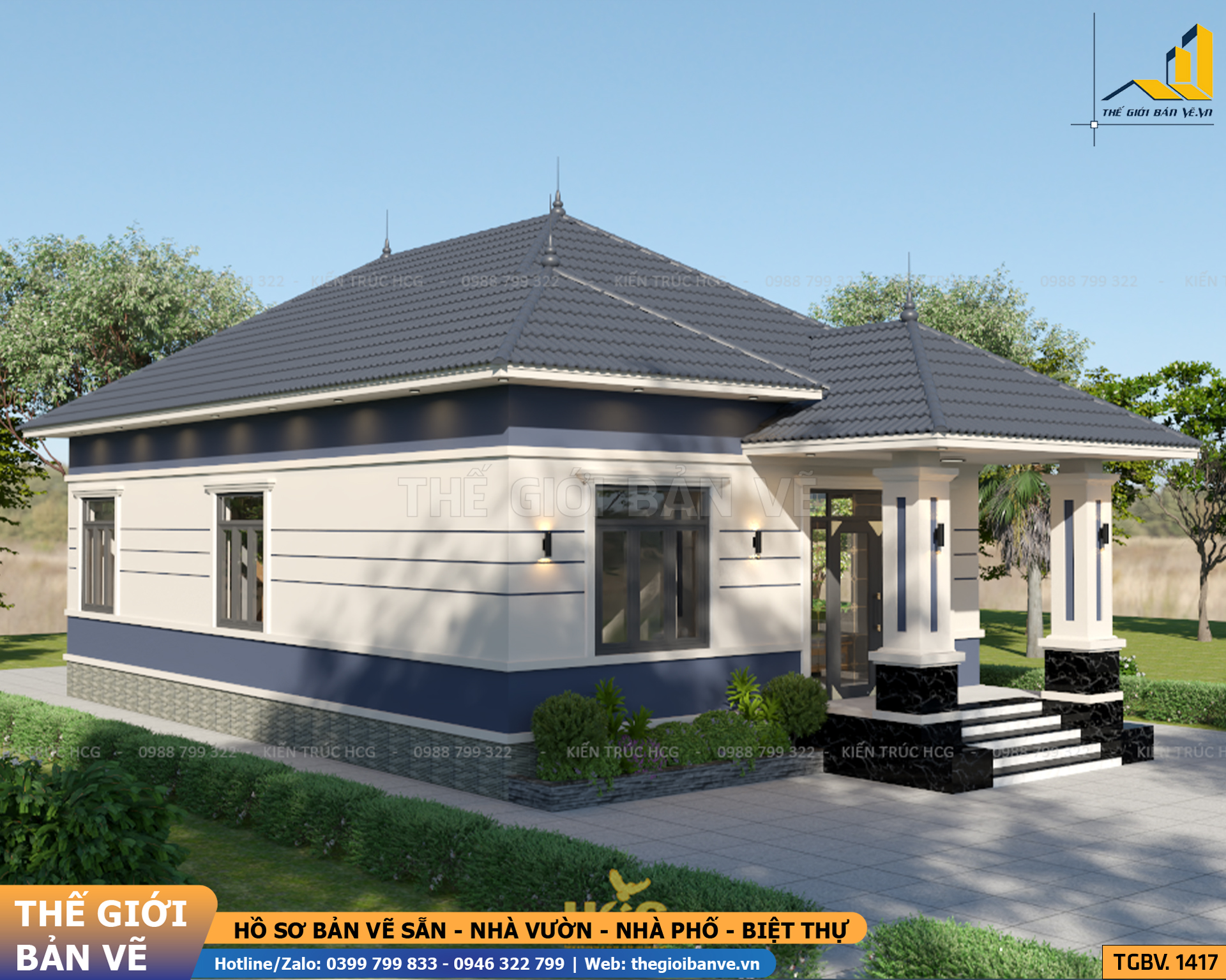 Nhà Vườn Mái Nhật 13.7x8.3m - 3 Phòng Ngủ | TGBV.1417