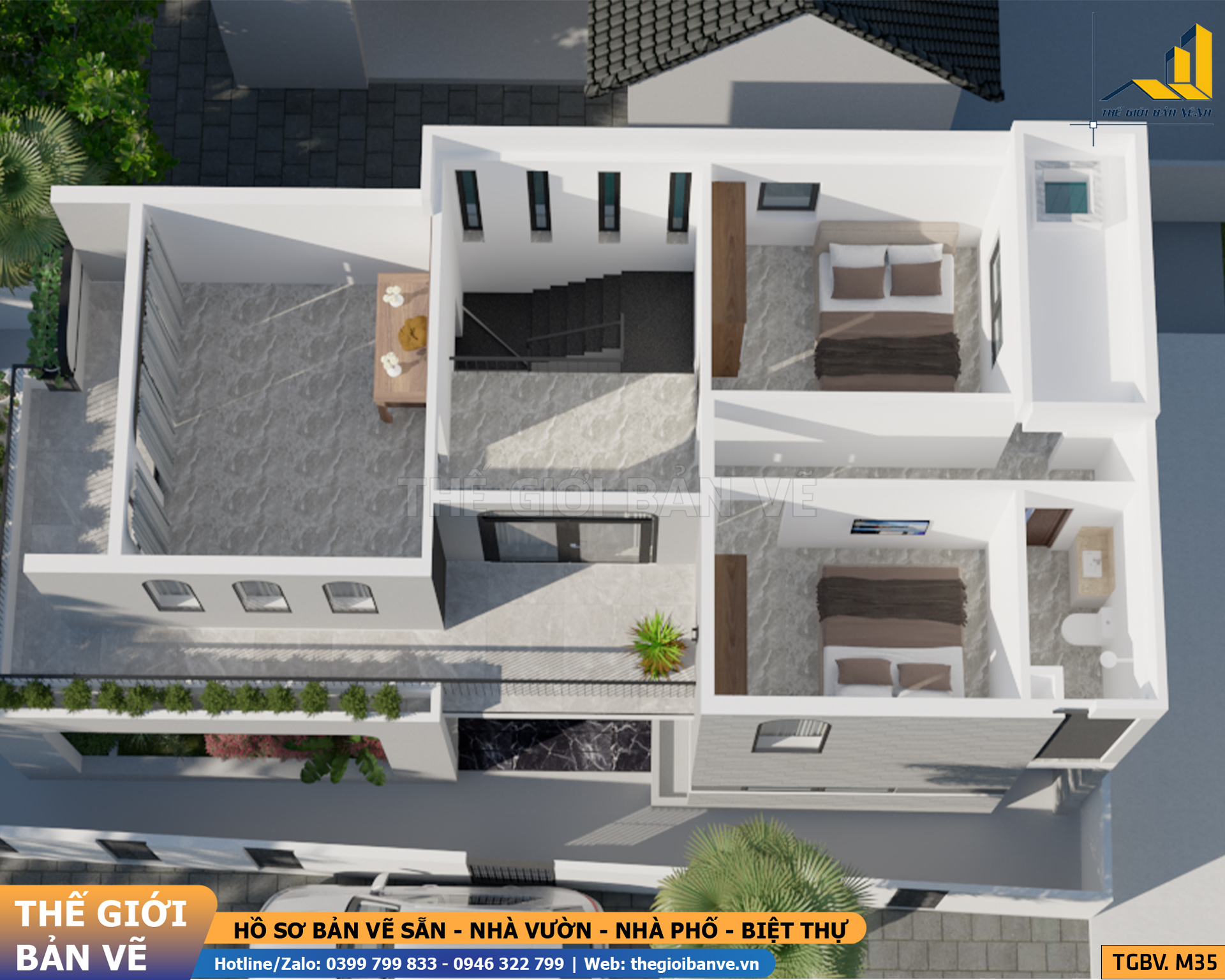 Biệt Thự Mái Nhật 2 Tầng 7.5x14m - 3 Phòng Ngủ | TGBV.M35