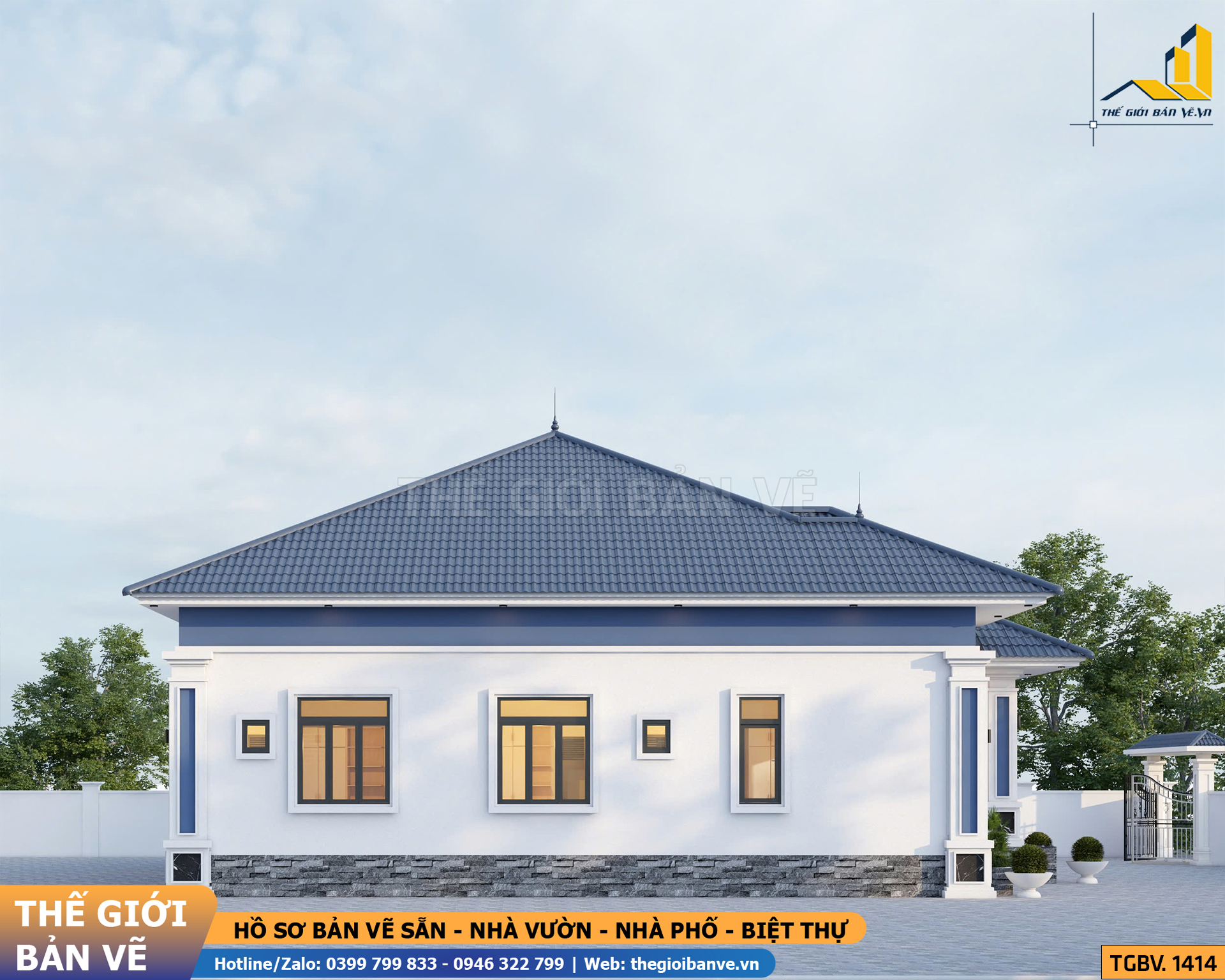 Nhà Vườn Mái Nhật 14.5x16.8m - 4 Phòng Ngủ | TGBV.1414