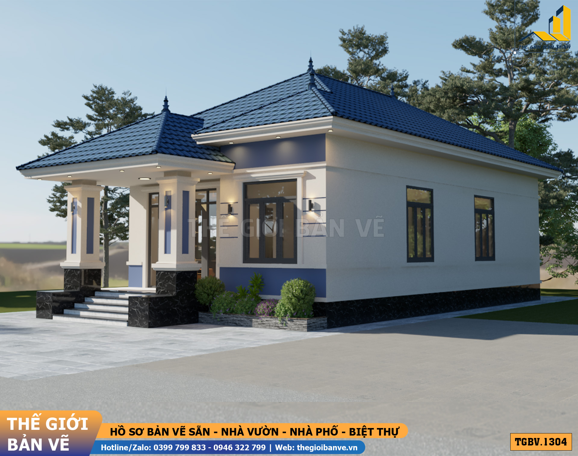 Nhà Vườn Mái Nhật 16.8x10m – 3 Phòng Ngủ Hiện Đại | TGBV.1304