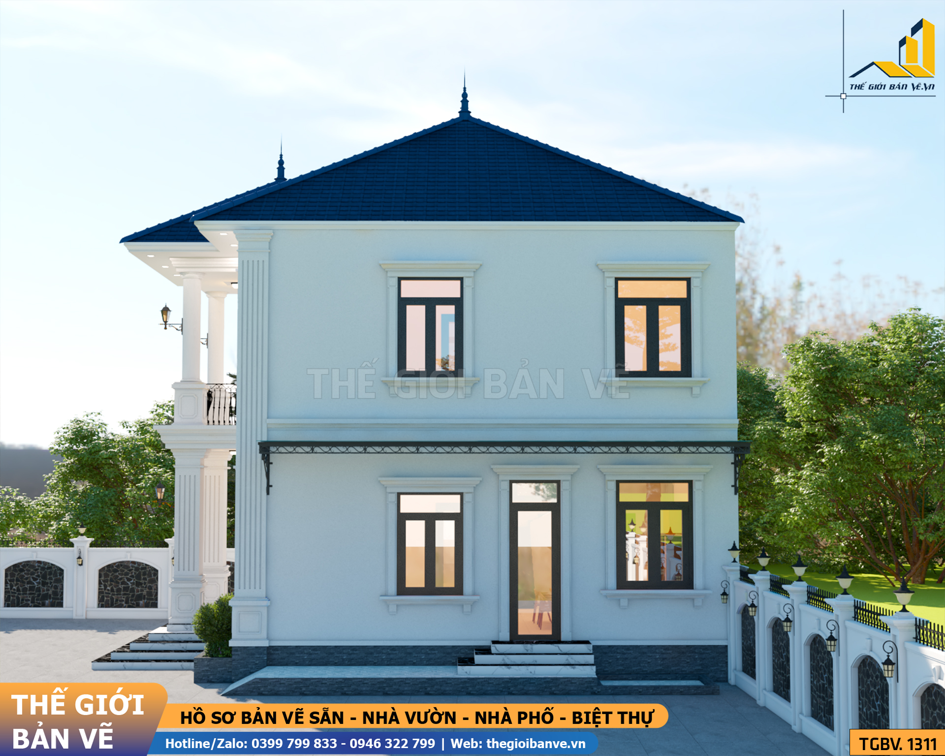 Biệt Thự Mái Nhật 2 Tầng Hiện Đại 12.1x10.3m – 3 Phòng Ngủ | TGBV.1311