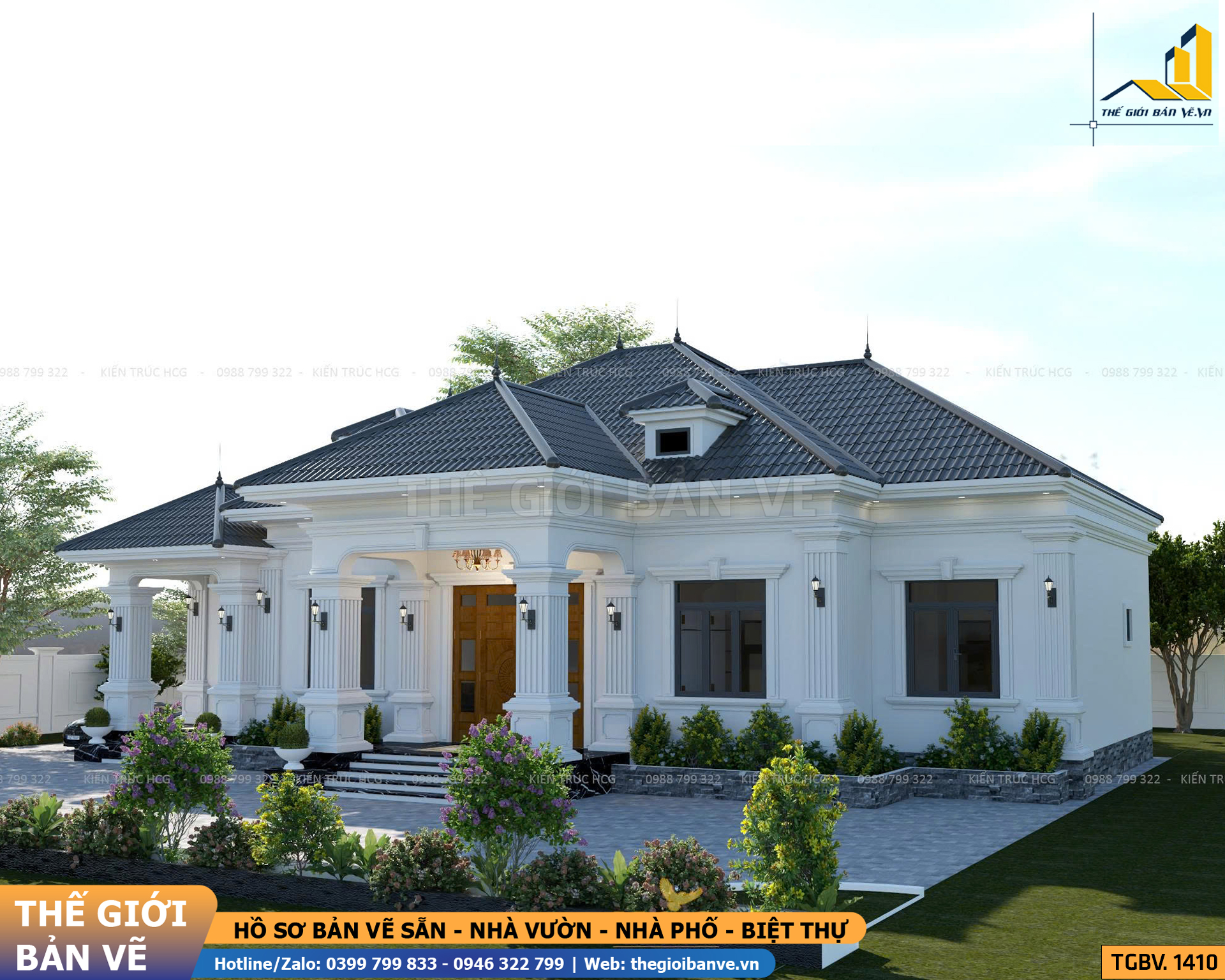 Nhà Vườn Mái Nhật Tân Cổ 14.9x12.8m - 4 Phòng Ngủ | TGBV.1410