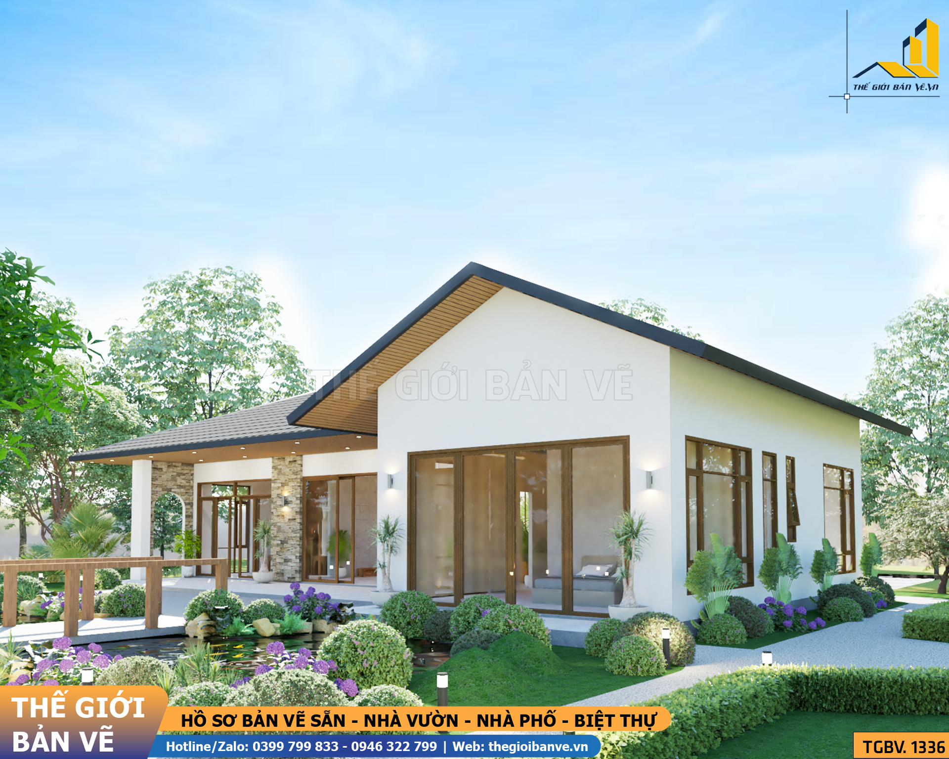 Nhà Vườn Không Gian Mở 18.5x14.4m – 3 Phòng Ngủ, Phong Cách Nghỉ Dưỡng | TGBV.1336