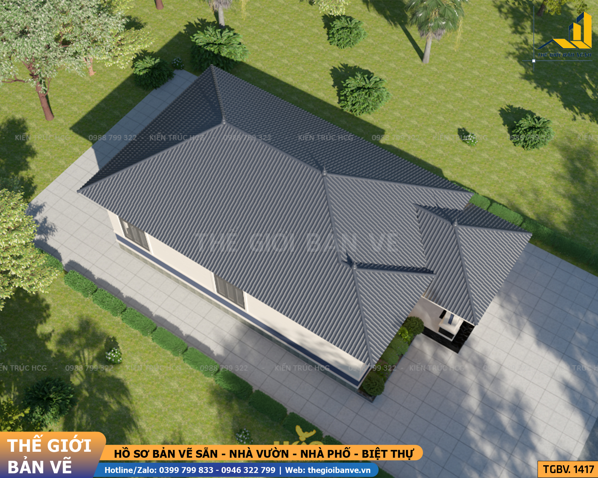 Nhà Vườn Mái Nhật 13.7x8.3m - 3 Phòng Ngủ | TGBV.1417