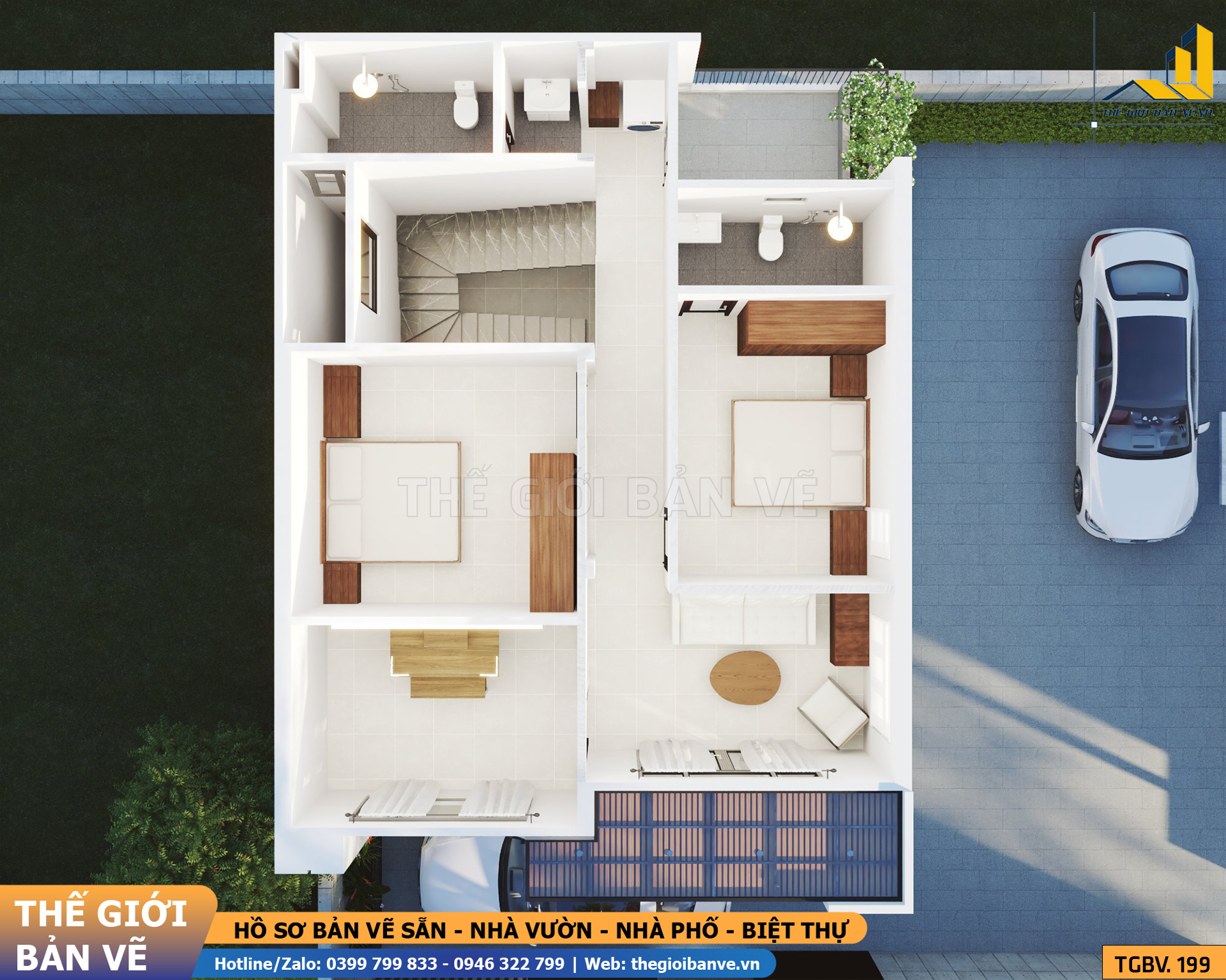 Biệt Thự Mái Bằng Hiện Đại 8.4x11.2m – 4 Phòng Ngủ | TGBV.1199