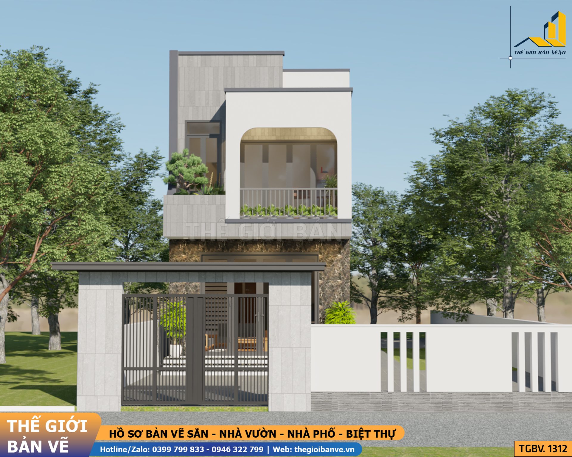 Biệt Thự 2 Tầng Mái Bằng Hiện Đại 5.4x21m - 4 Phòng Ngủ | TGBV.1312