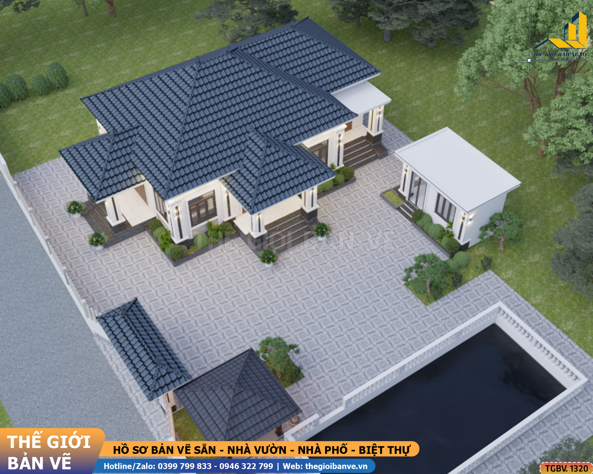 Nhà Vườn Mái Nhật 16.1x13.4m – 2 Sảnh, 3 Phòng Ngủ | TGBV.1320