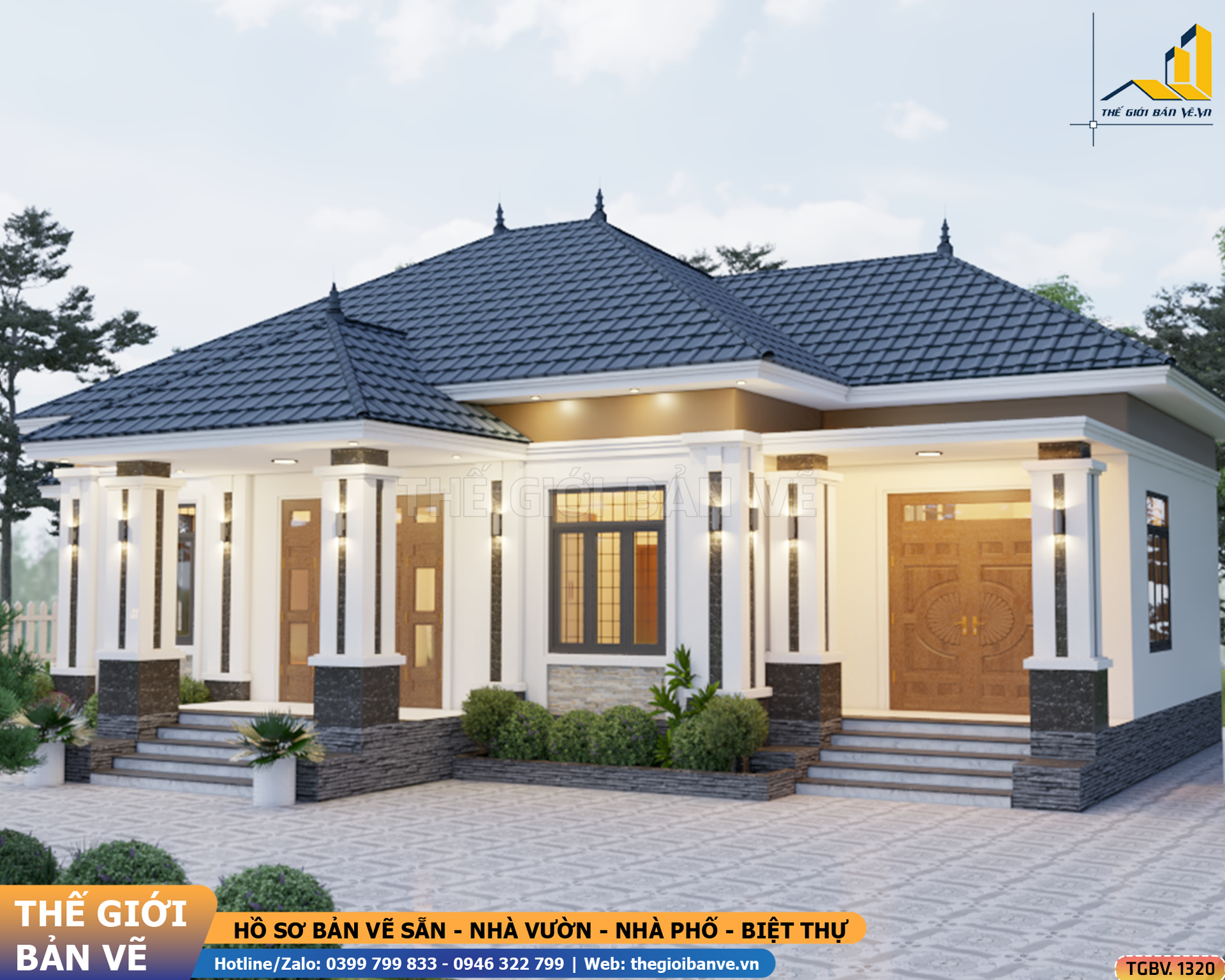 Nhà Vườn Mái Nhật 16.1x13.4m – 2 Sảnh, 3 Phòng Ngủ | TGBV.1320