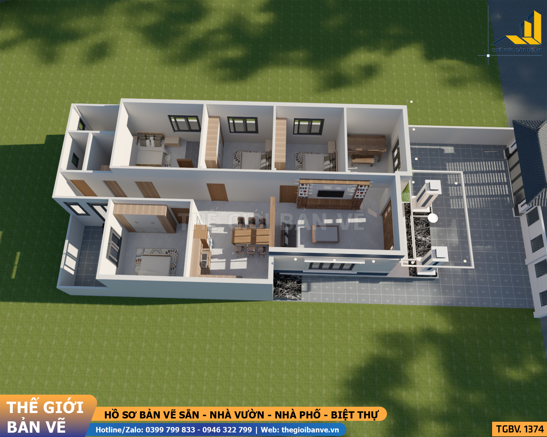 Nhà Vườn Mái Nhật 9.3x19.6m - 4 Phòng Ngủ | TGBV.1374