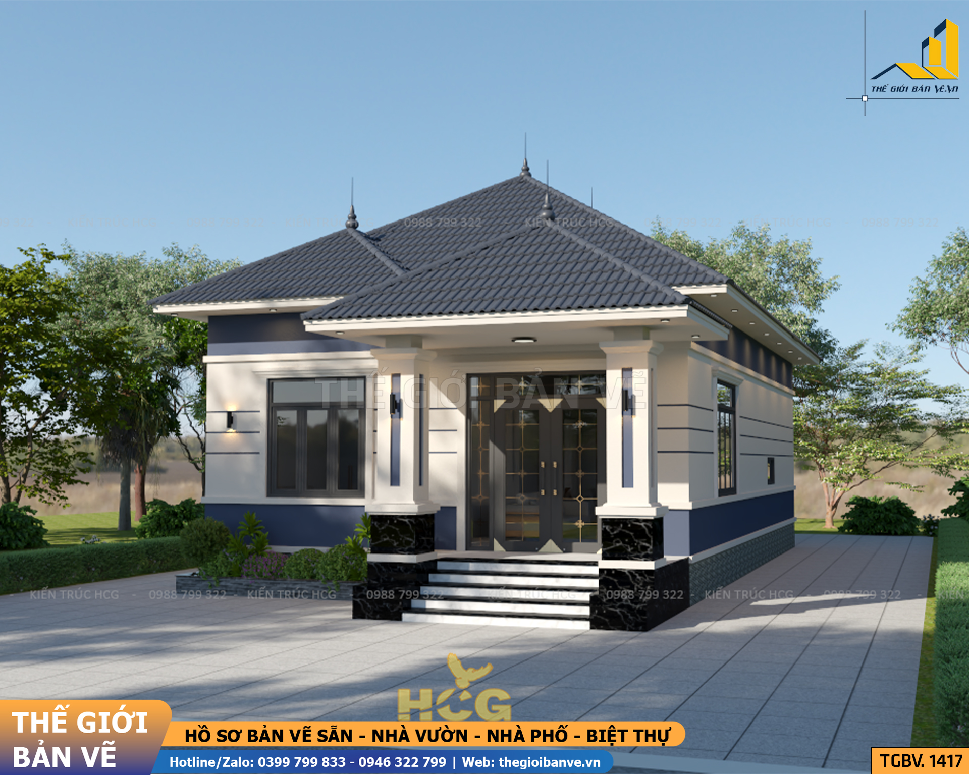 Nhà Vườn Mái Nhật 13.7x8.3m - 3 Phòng Ngủ | TGBV.1417