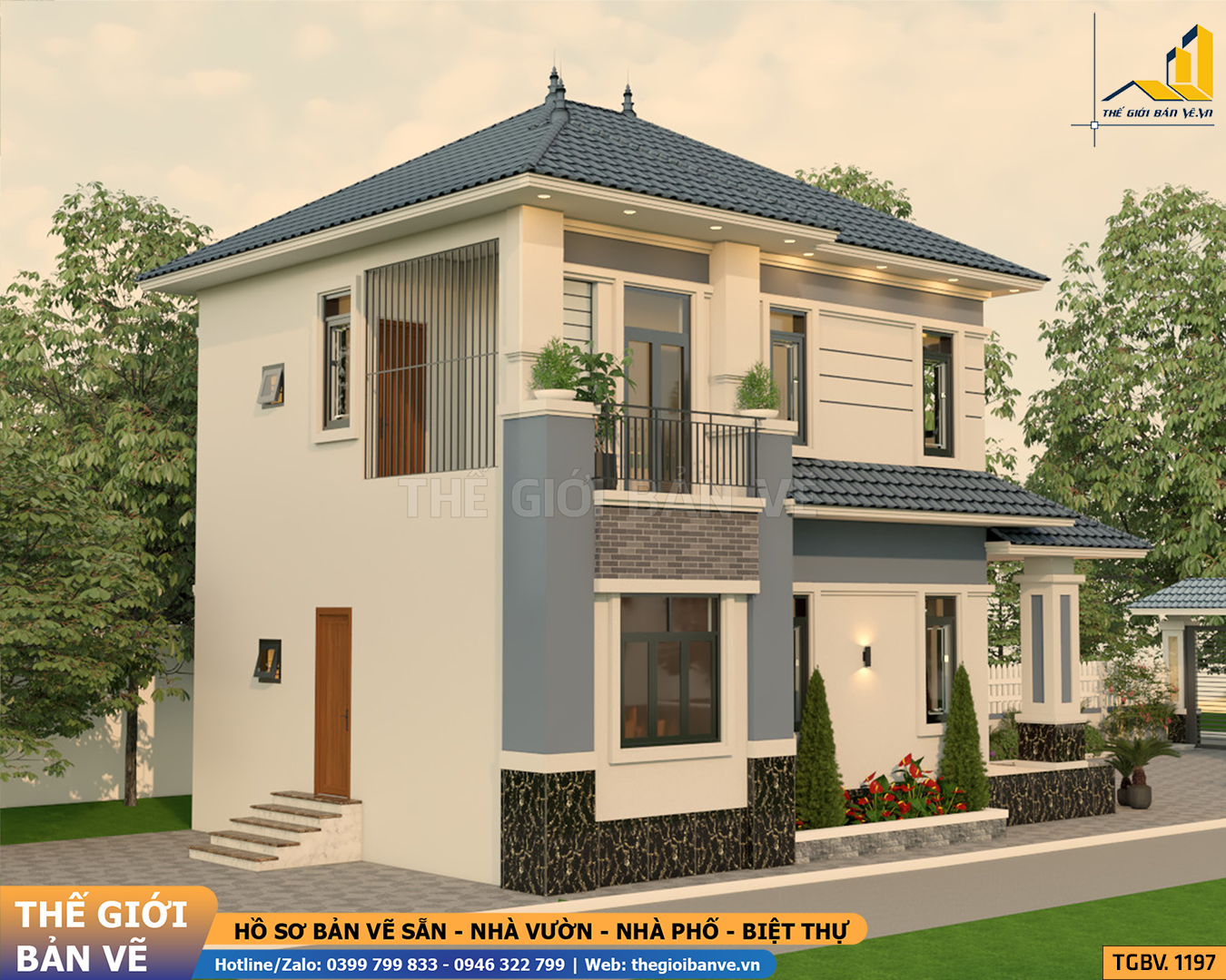 Biệt Thự 2 Tầng Mái Nhật 8.1x11.8m – 3 Phòng Ngủ | TGBV.1197