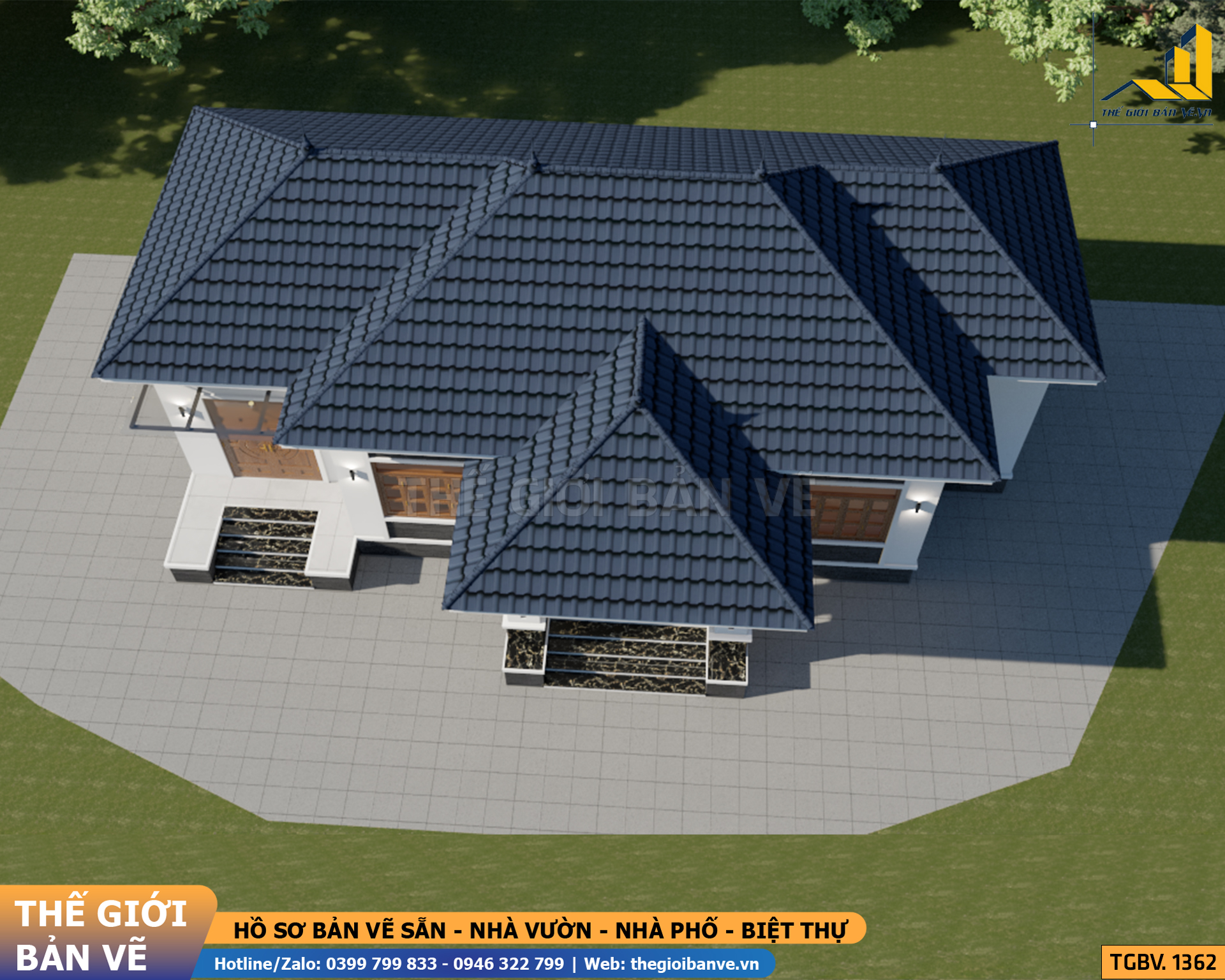 Nhà Vườn Mái Nhật 17.4x10.6m - 4 Phòng Ngủ | TGBV.1362