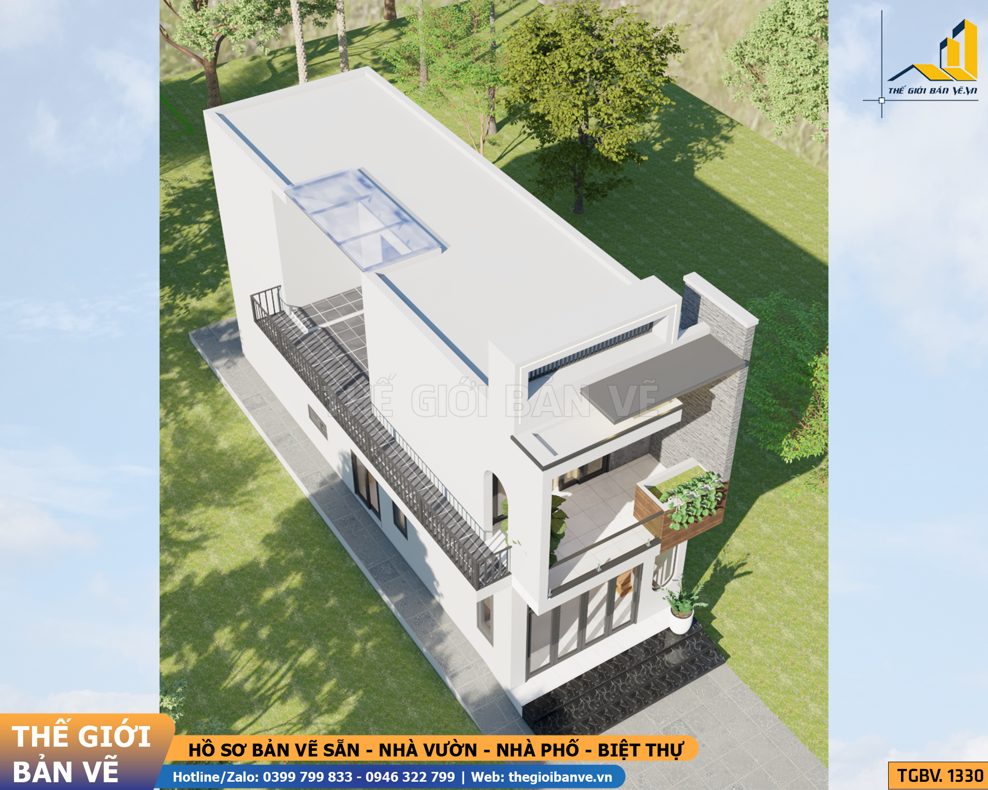 Biệt Thự 2 Tầng Mái Bằng Hiện Đại 5x19m - 3 Phòng Ngủ | TGBV.1330