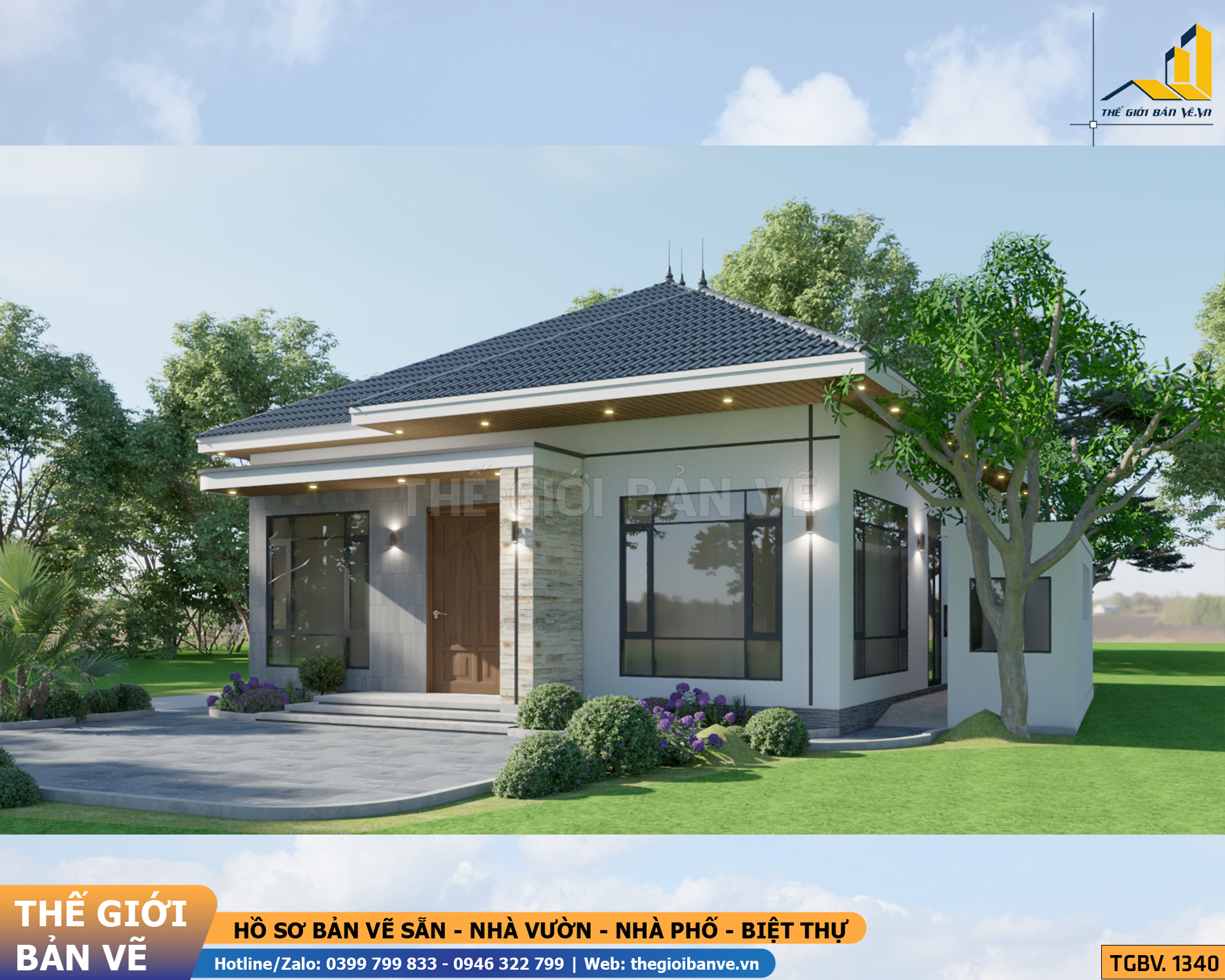 Nhà Vườn Mái Nhật 10.6x11.9m - 2 Phòng Ngủ | TGBV.1340