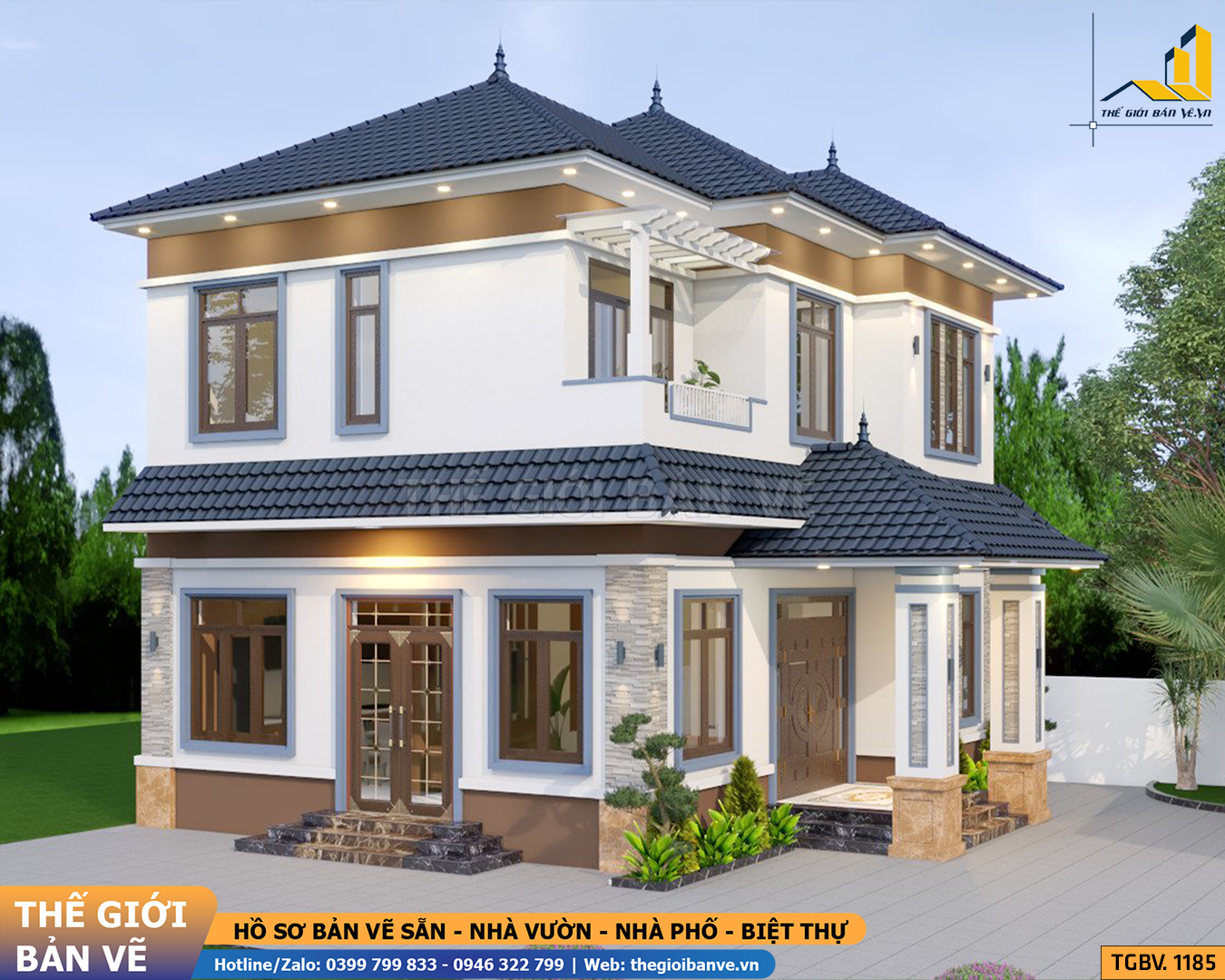 Biệt Thự Mái Nhật 2 Tầng 10.4x10.9m – 4 Phòng Ngủ | TGBV.1185