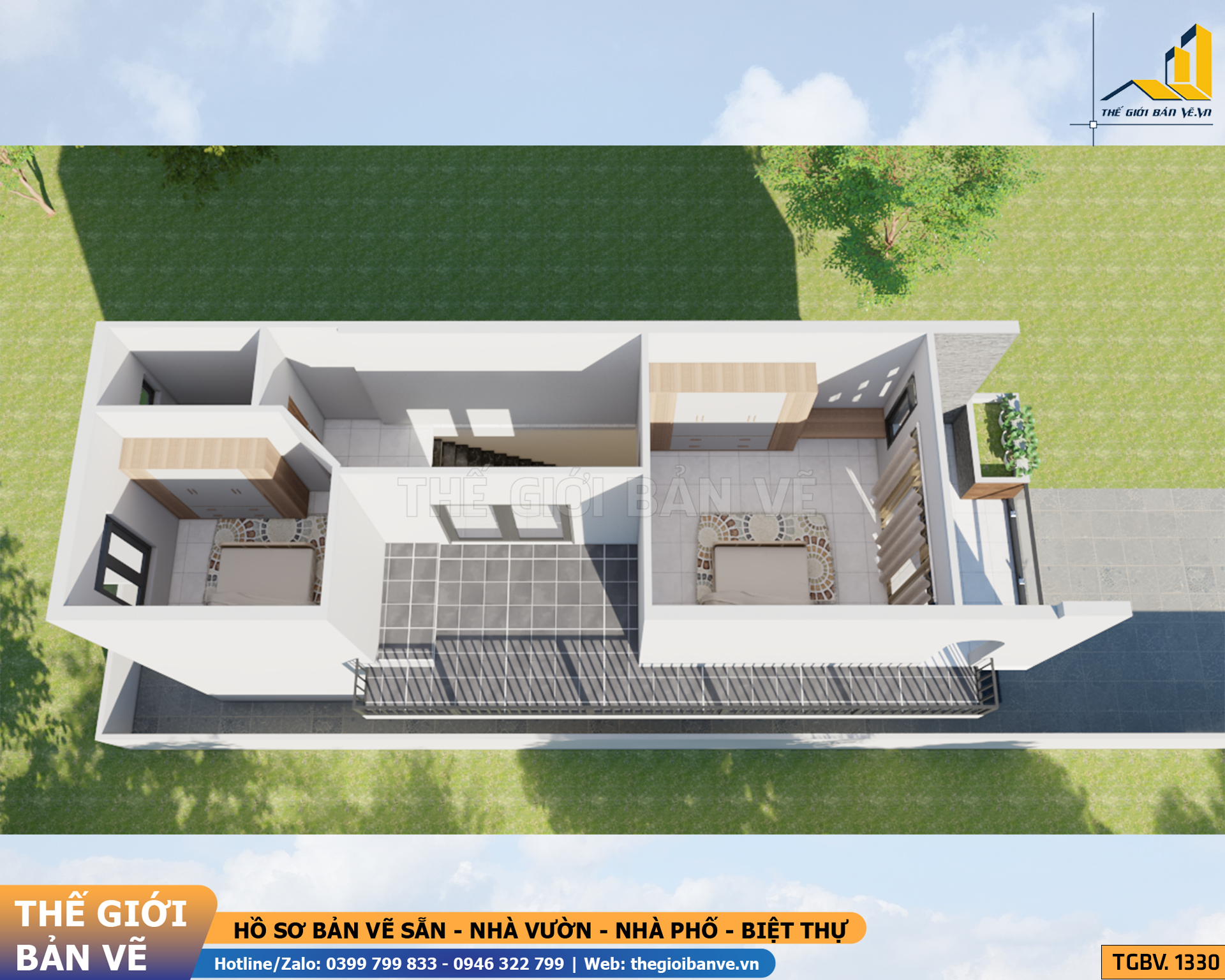 Biệt Thự 2 Tầng Mái Bằng Hiện Đại 5x19m - 3 Phòng Ngủ | TGBV.1330