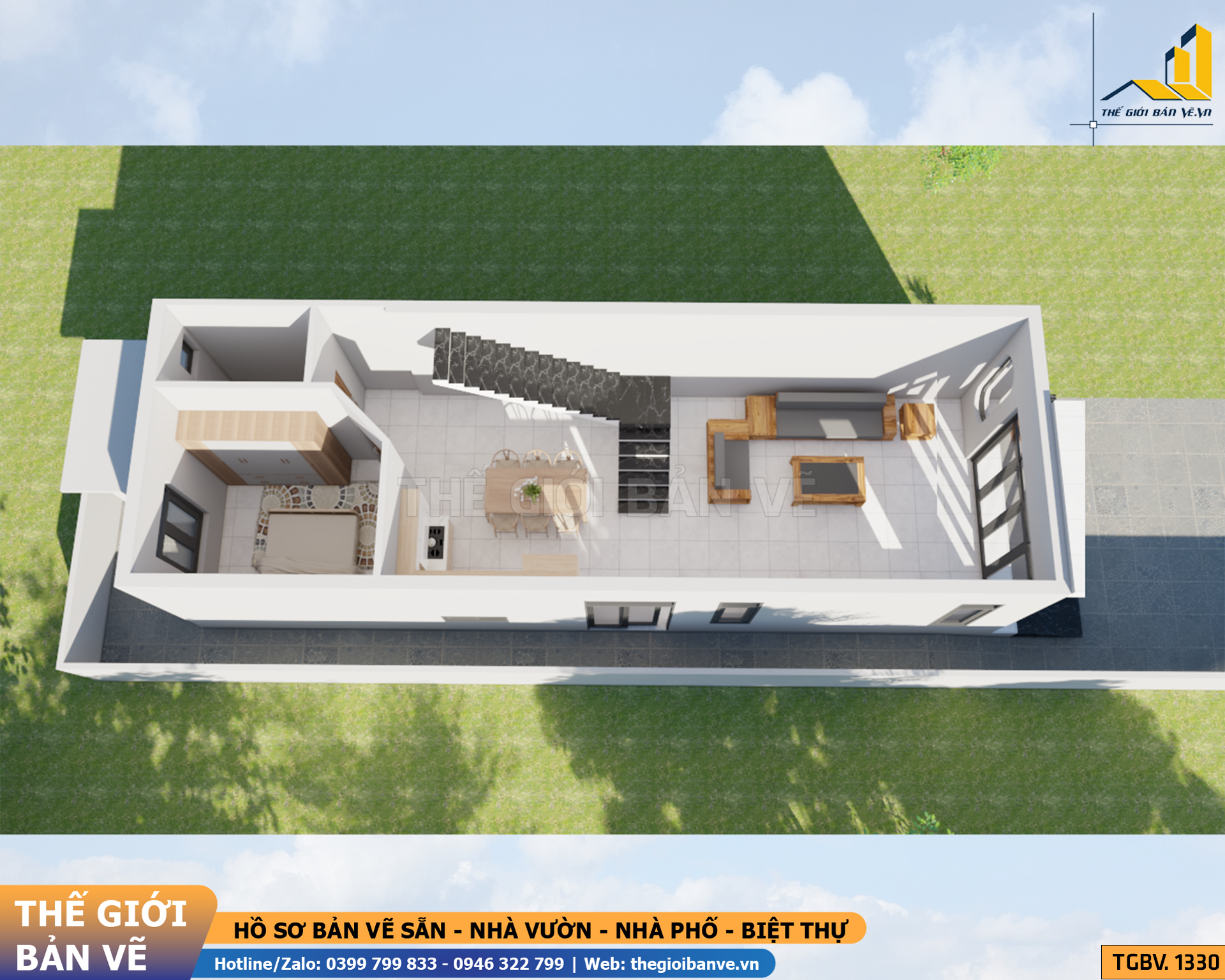 Biệt Thự 2 Tầng Mái Bằng Hiện Đại 5x19m - 3 Phòng Ngủ | TGBV.1330