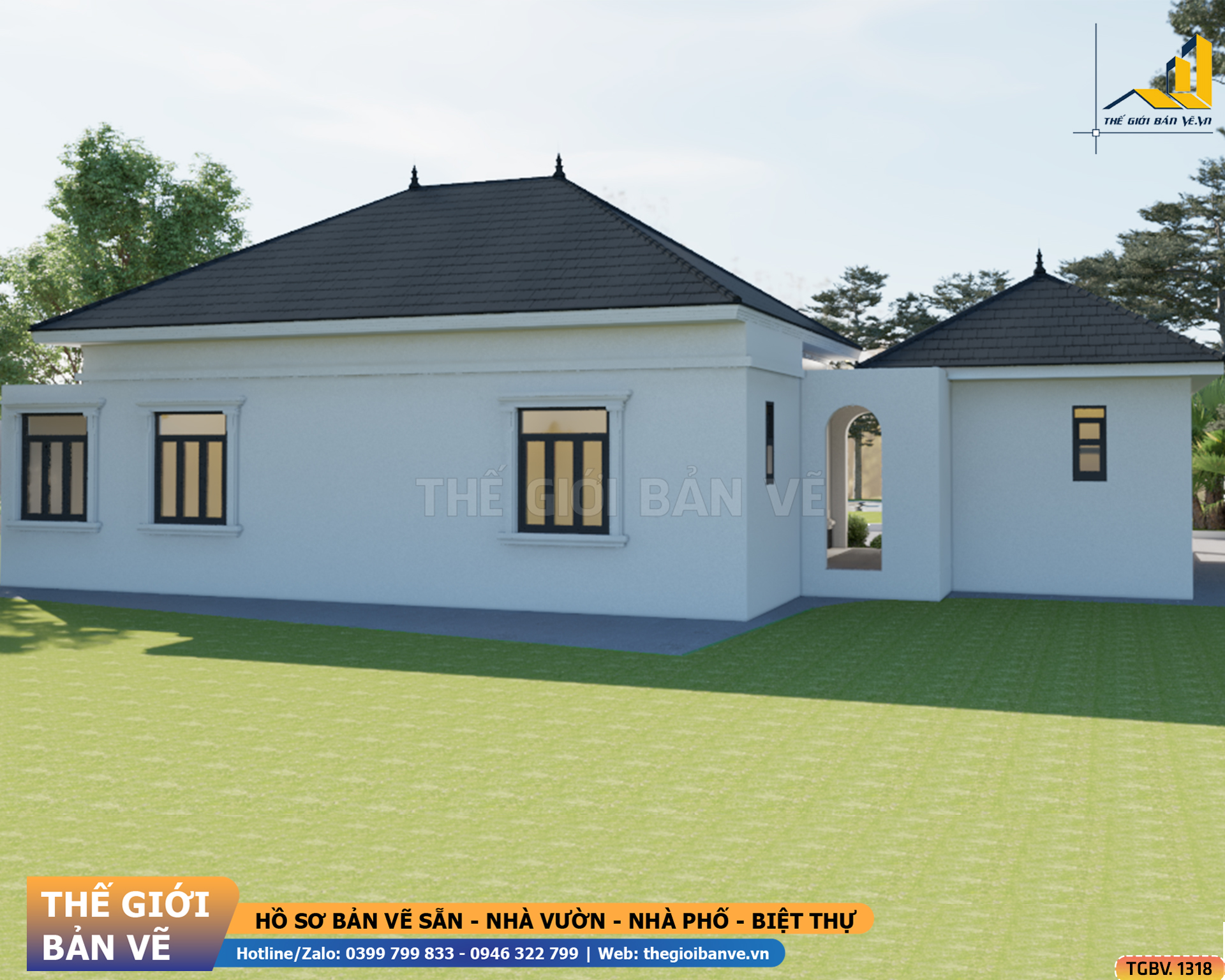 Nhà Vườn Mái Nhật 15.1x12.3m – 4 Phòng Ngủ | TGBV.1318