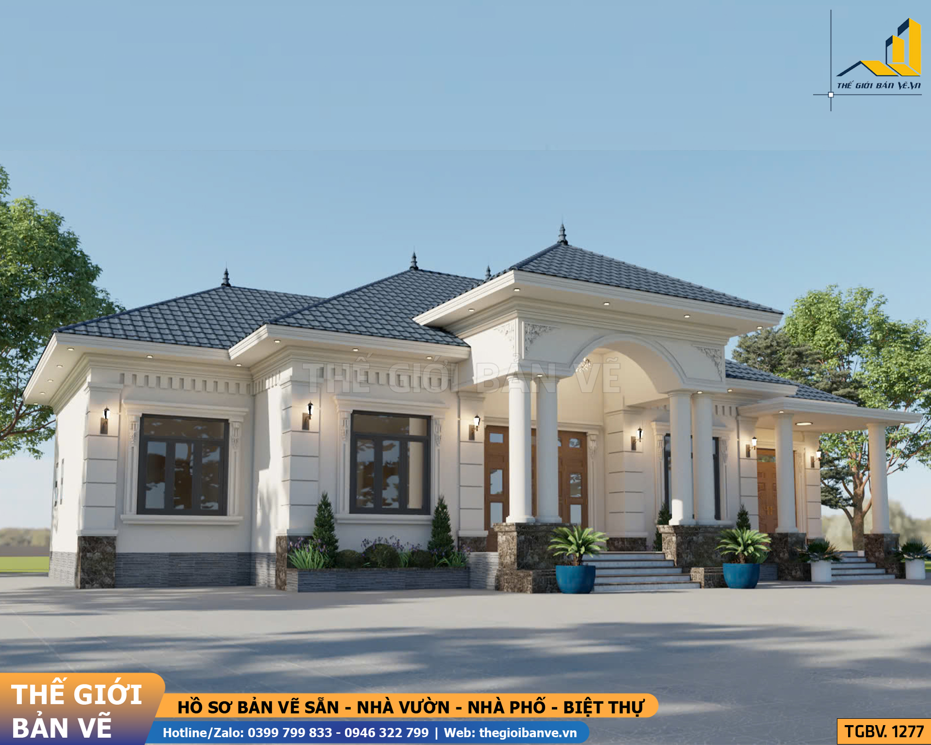 Nhà Vườn Mái Nhật Tân Cổ 20.7x13.7m - 4 Phòng Ngủ | TGBV.1277