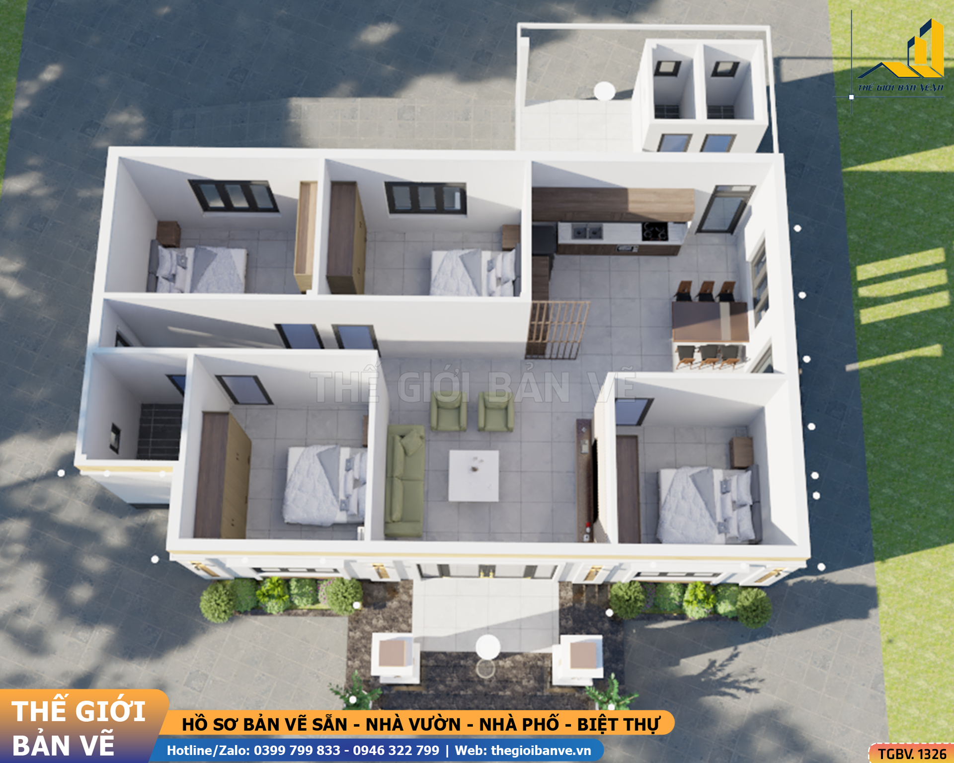 Nhà Vườn Mái Nhật 14.7x11.9m – 4 Phòng Ngủ | TGBV.1326