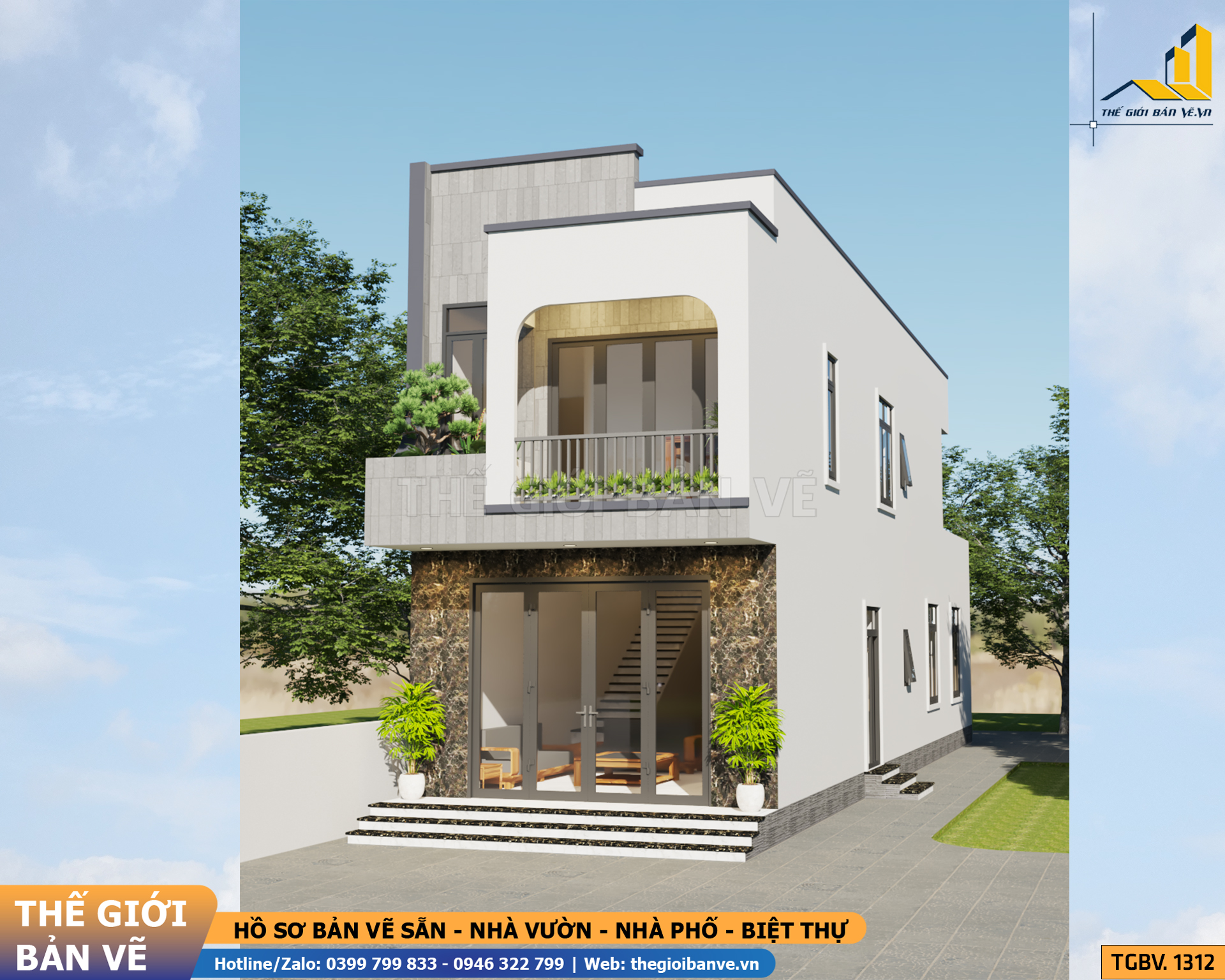 Biệt Thự 2 Tầng Mái Bằng Hiện Đại 5.4x21m - 4 Phòng Ngủ | TGBV.1312