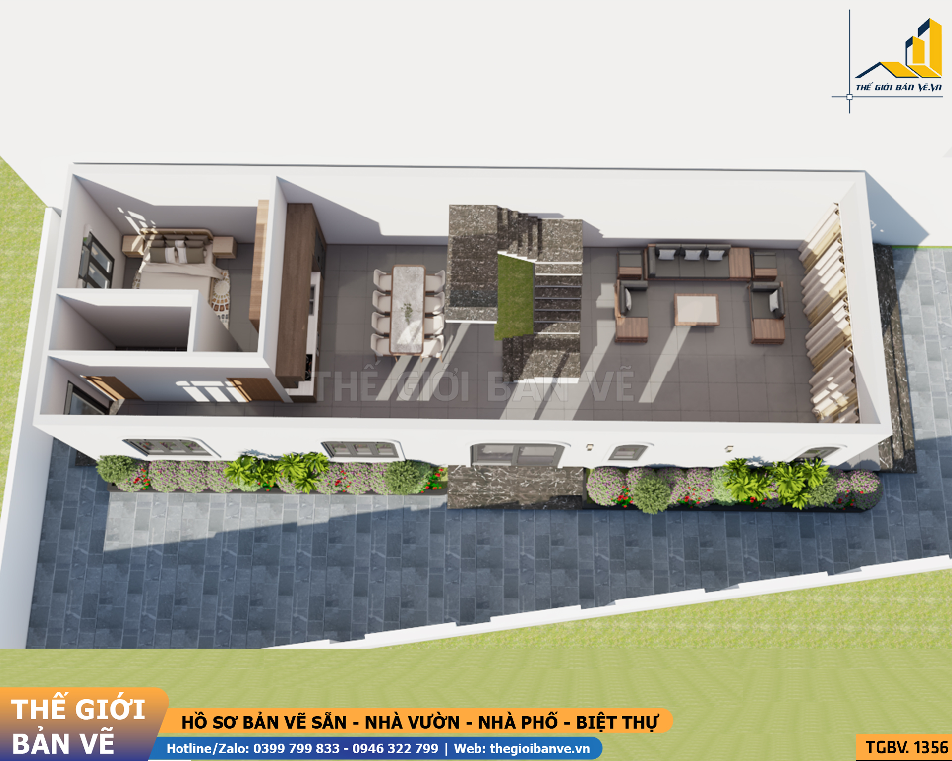 Biệt Thự Mái Bằng 2 Tầng 1 Tum 5.4x20.1m – 4 Phòng Ngủ | TGBV.1356