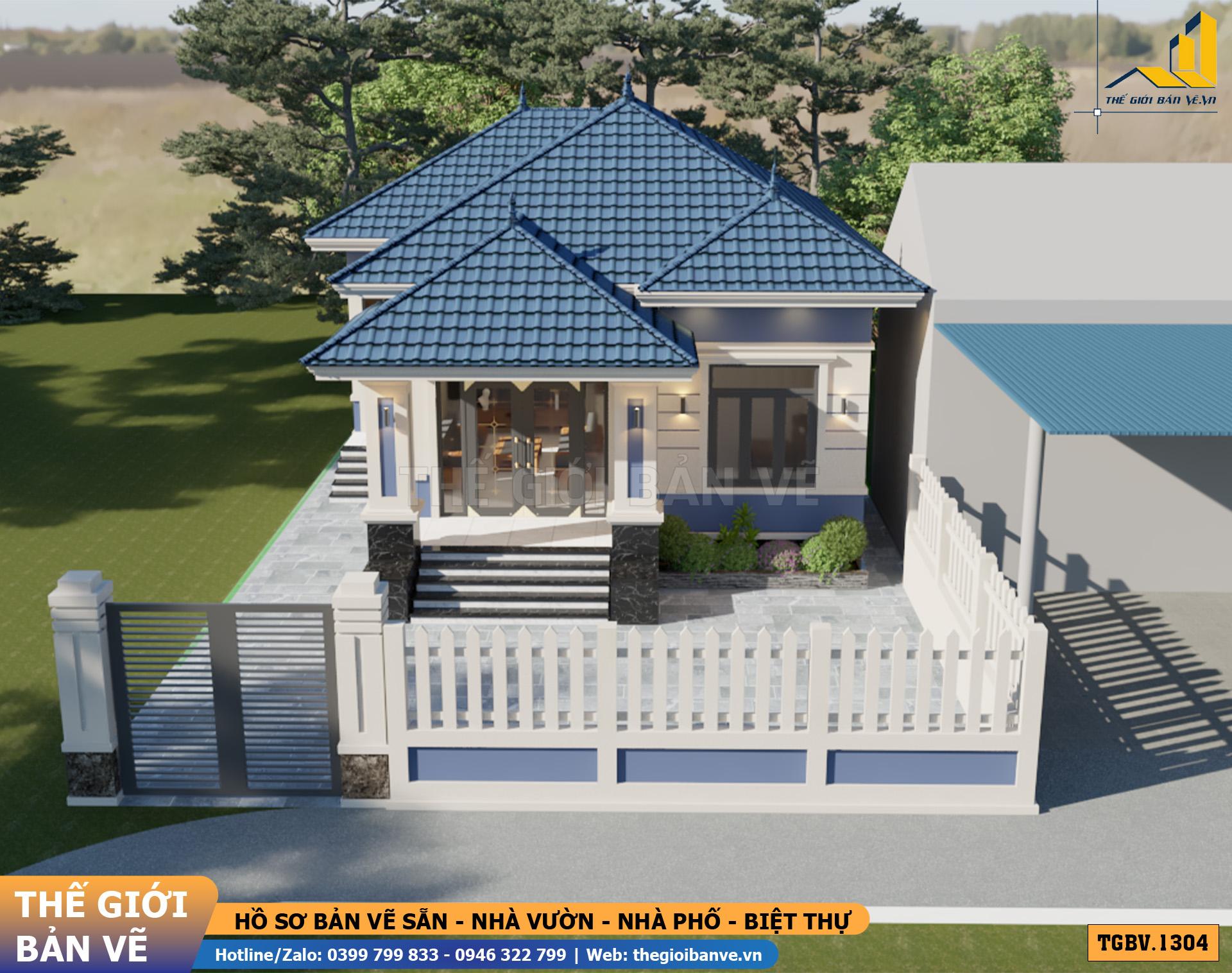 Nhà Vườn Mái Nhật 16.8x10m – 3 Phòng Ngủ Hiện Đại | TGBV.1304