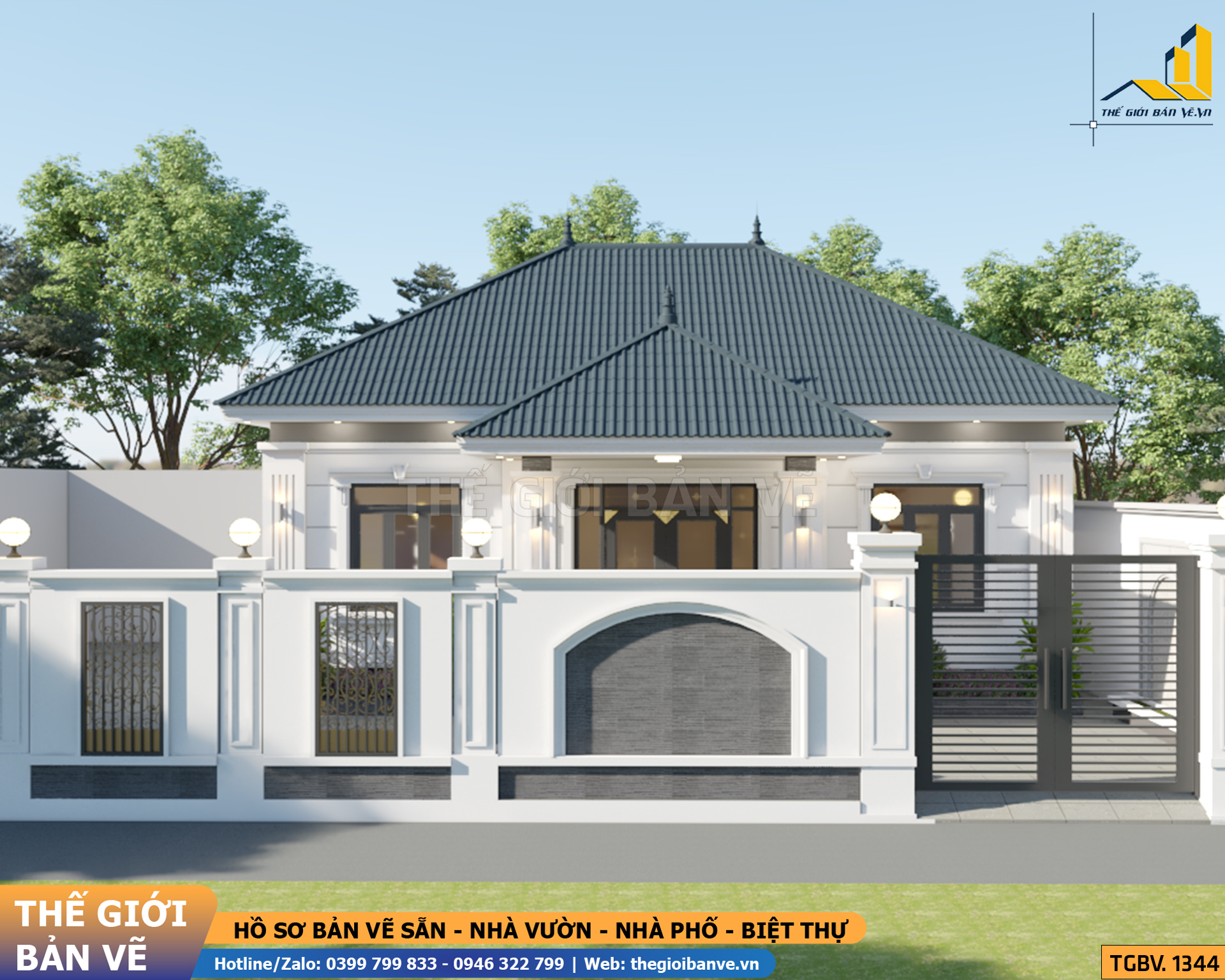 Nhà Vườn Mái Nhật 12.9x12.6m - 3 Phòng Ngủ | TGBV.1344