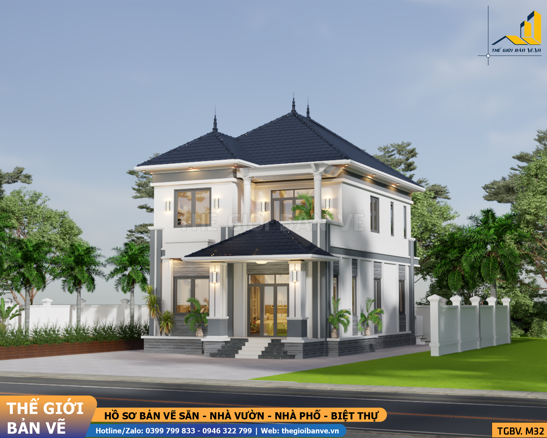 Biệt Thự Mái Nhật 2 Tầng 8.5x12.5m - 4 Phòng Ngủ | TGBV.M32