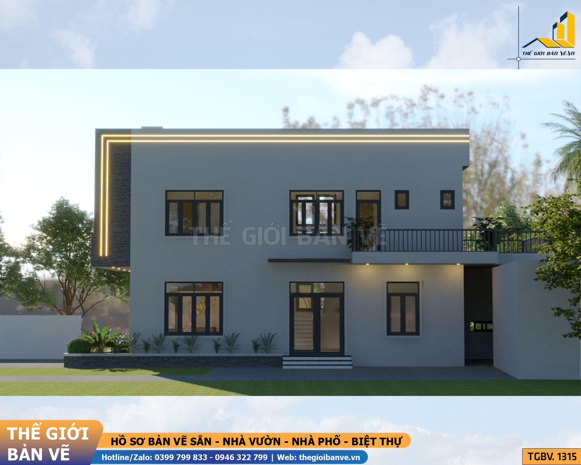 Biệt Thự 2 Tầng Mái Bằng Hiện Đại 6x19.9m - 4 Phòng Ngủ | TGBV.1315