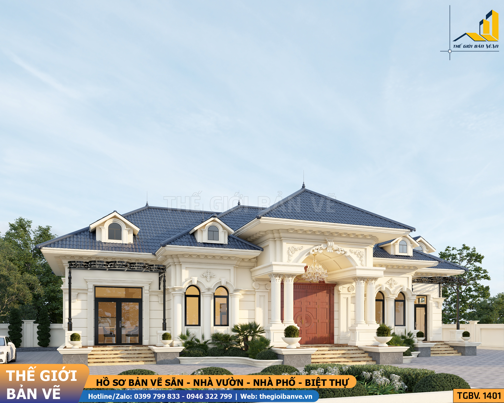 Nhà Vườn Mái Nhật Tân Cổ 21.5x14.2m - 4 Phòng Ngủ | TGBV.1401