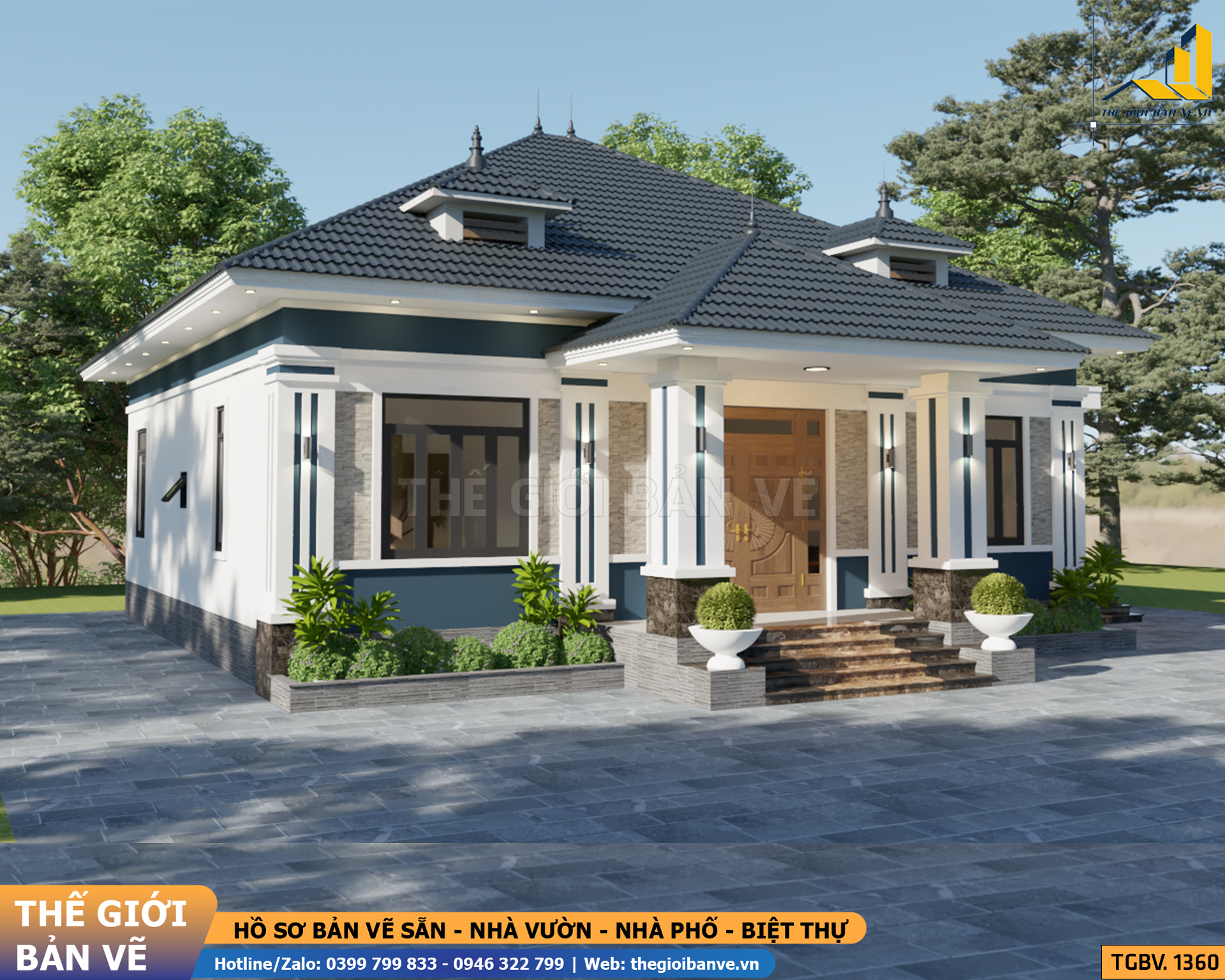 Nhà Vườn Mái Nhật 17.4x12.7m - 4 Phòng Ngủ | TGBV.1360