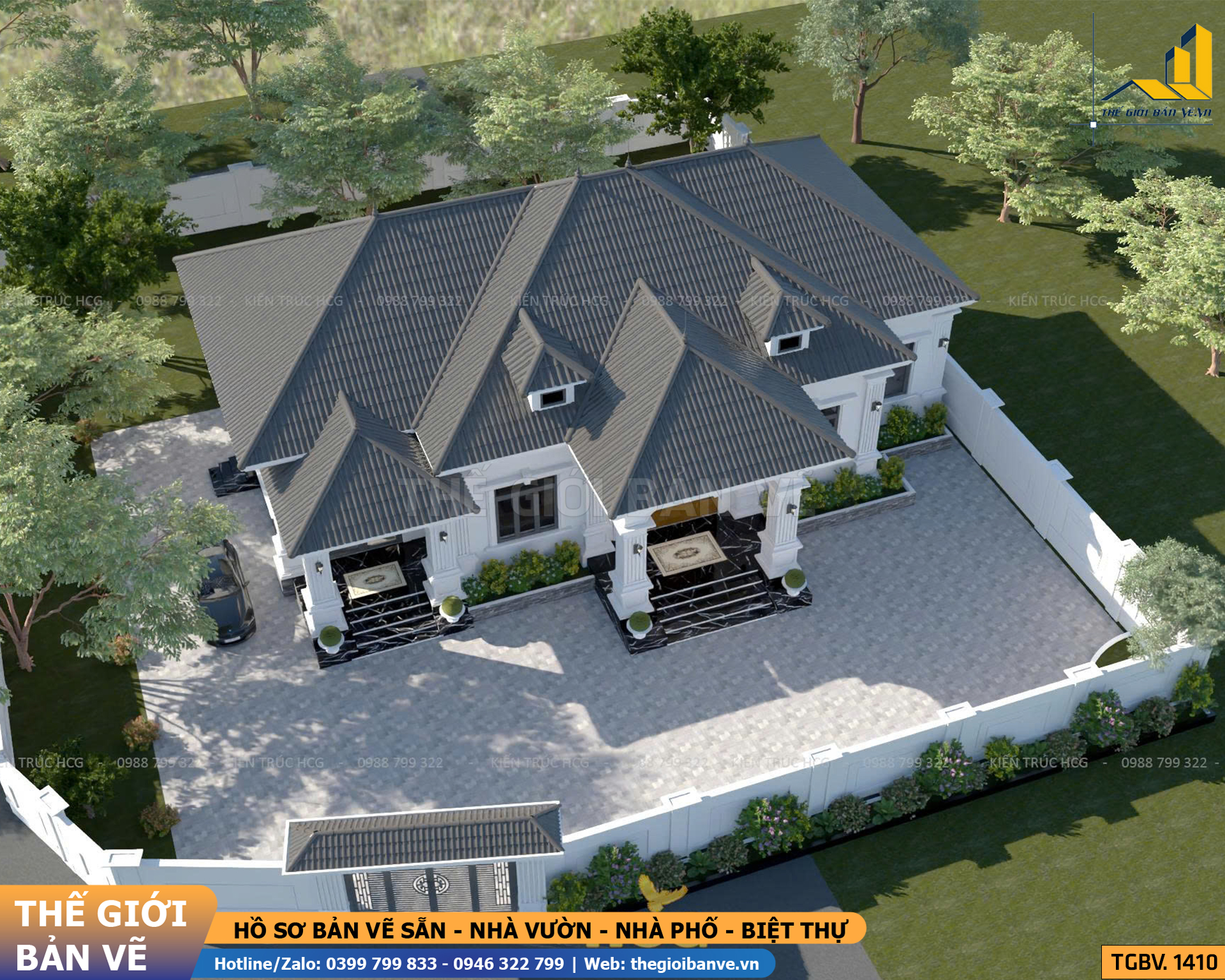 Nhà Vườn Mái Nhật Tân Cổ 14.9x12.8m - 4 Phòng Ngủ | TGBV.1410