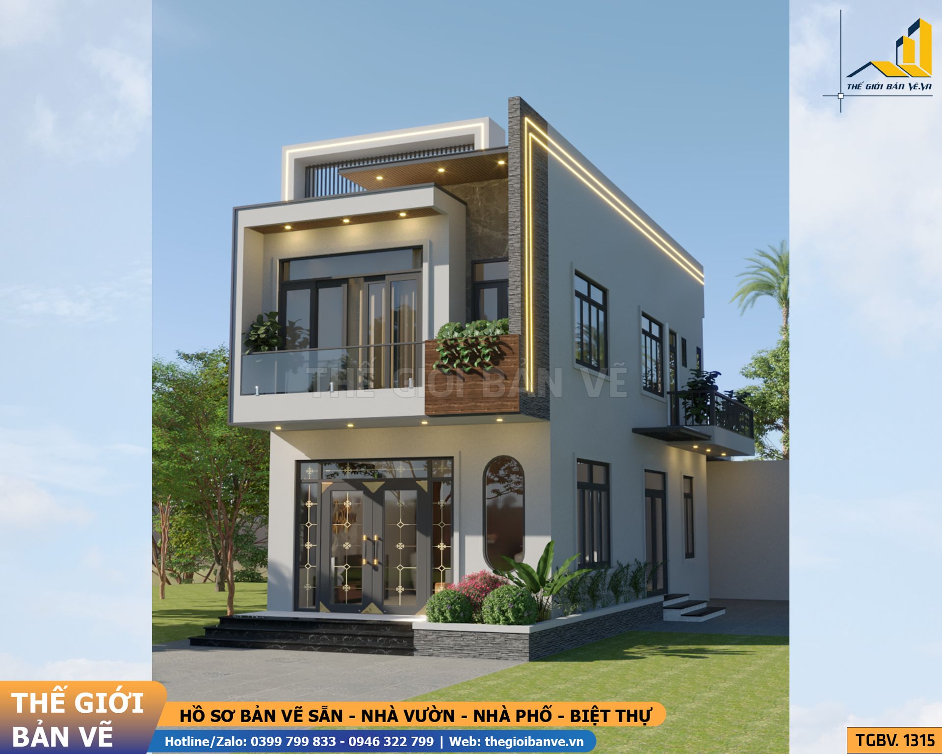 Biệt Thự 2 Tầng Mái Bằng Hiện Đại 6x19.9m - 4 Phòng Ngủ | TGBV.1315