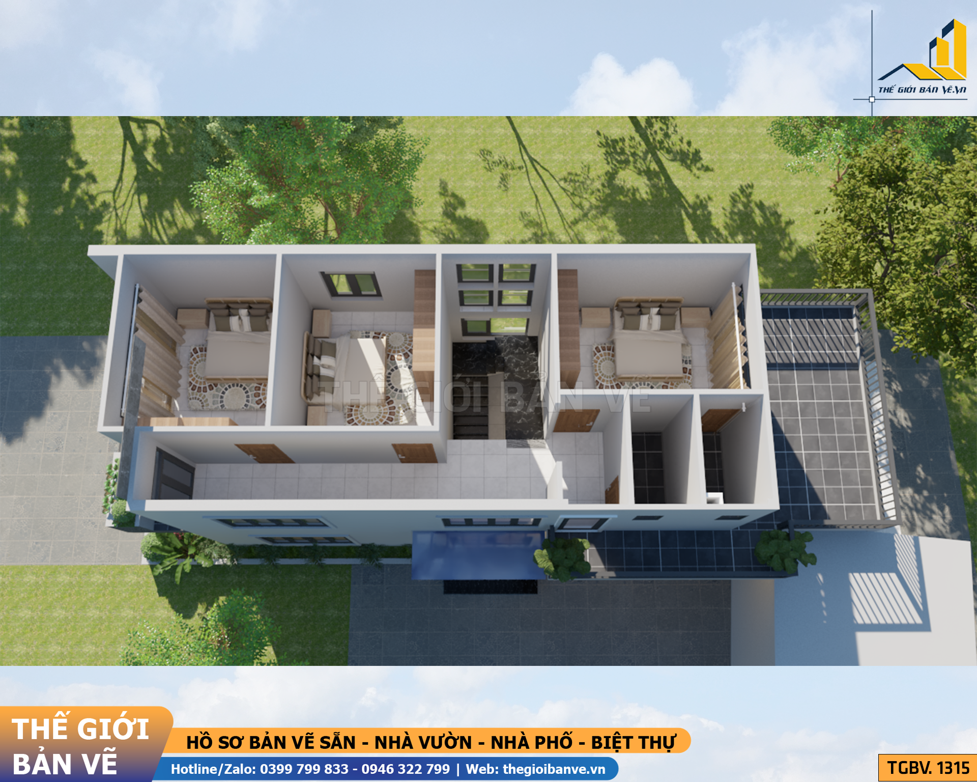 Biệt Thự 2 Tầng Mái Bằng Hiện Đại 6x19.9m - 4 Phòng Ngủ | TGBV.1315