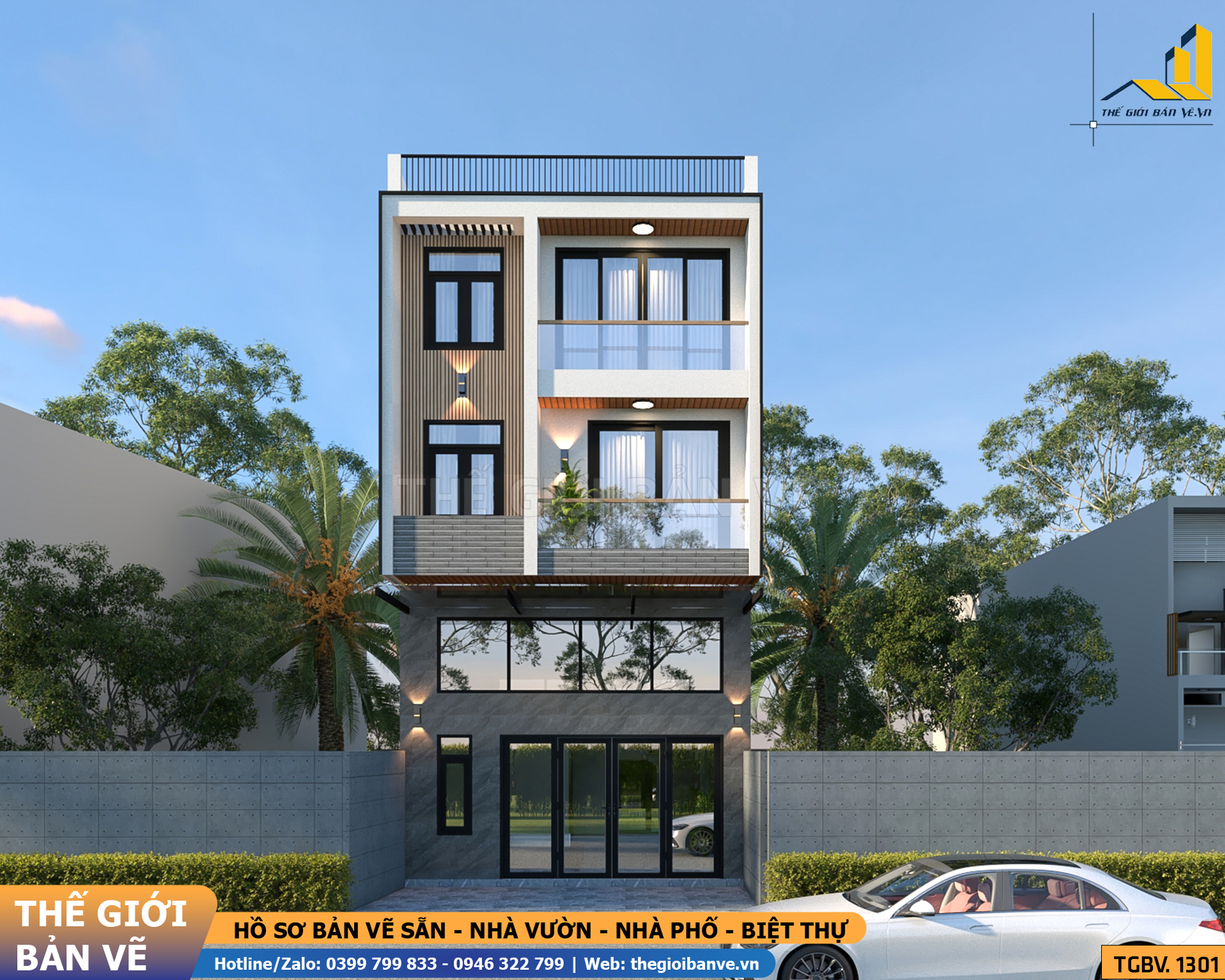 Biệt Thự Hai Tầng Mái Bằng Hiện Đại 6.4x11.6m | TGBV.1301