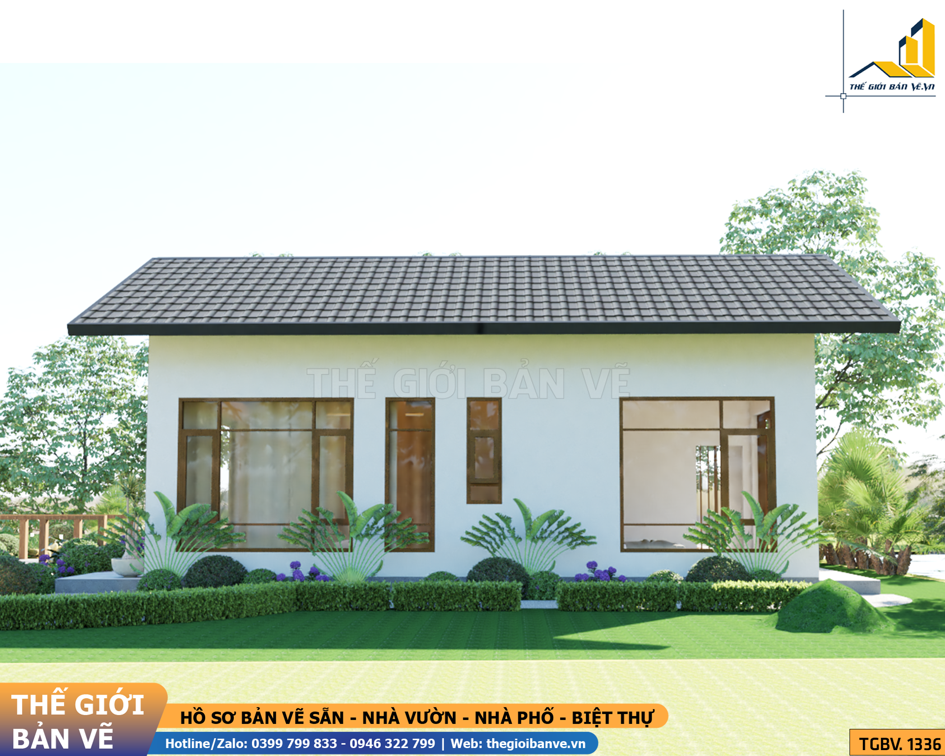 Nhà Vườn Không Gian Mở 18.5x14.4m – 3 Phòng Ngủ, Phong Cách Nghỉ Dưỡng | TGBV.1336