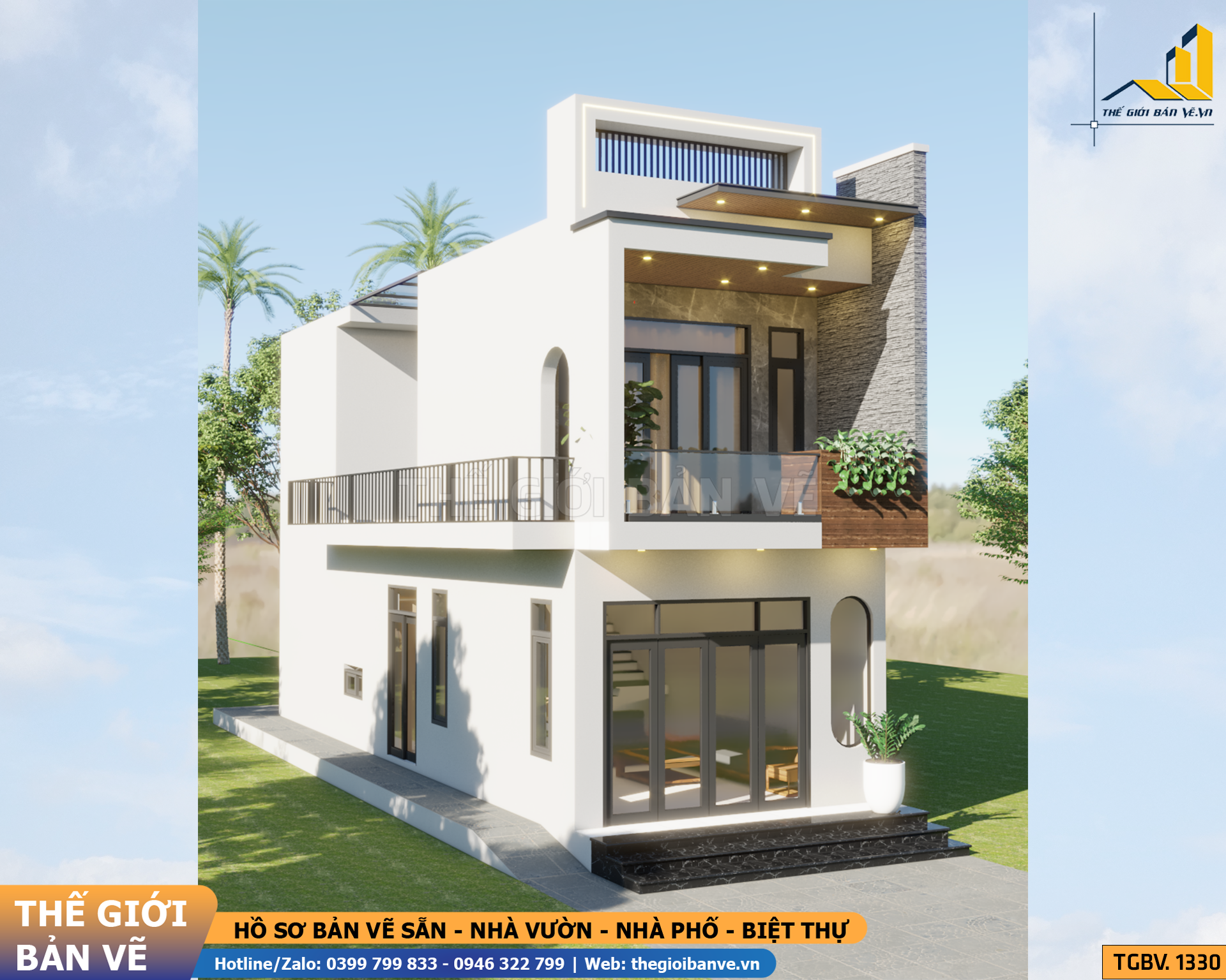 Biệt Thự 2 Tầng Mái Bằng Hiện Đại 5x19m - 3 Phòng Ngủ | TGBV.1330