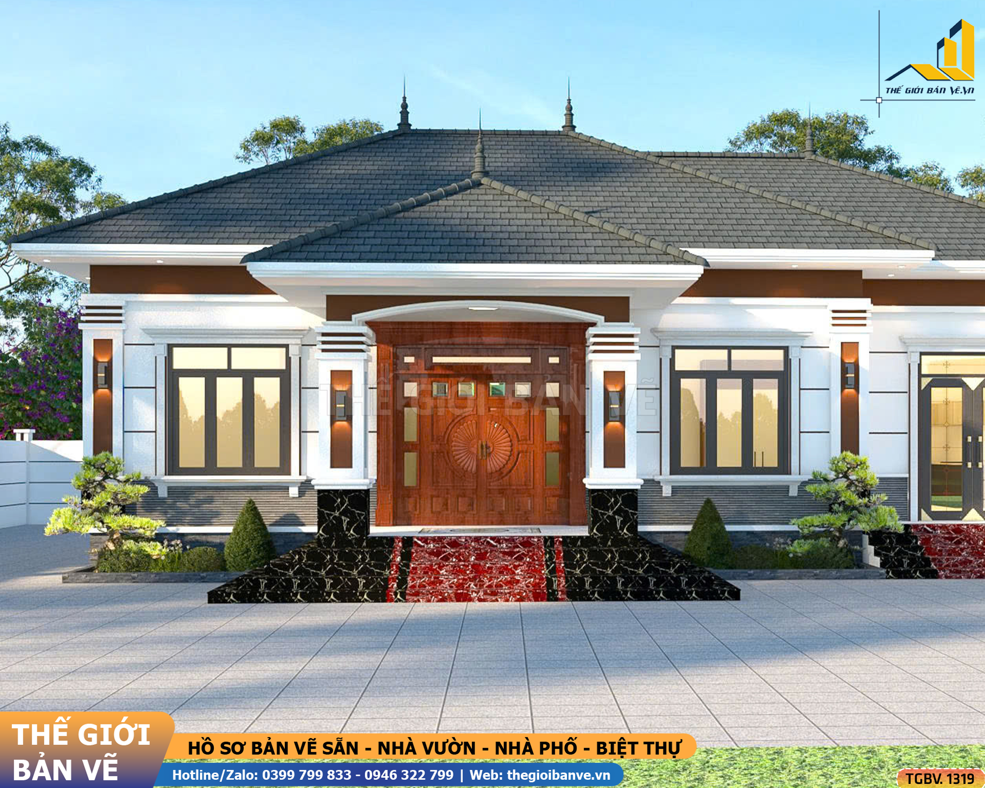 Nhà Vườn Mái Nhật 16.6x13.1m – 4 Phòng Ngủ | TGBV.1319